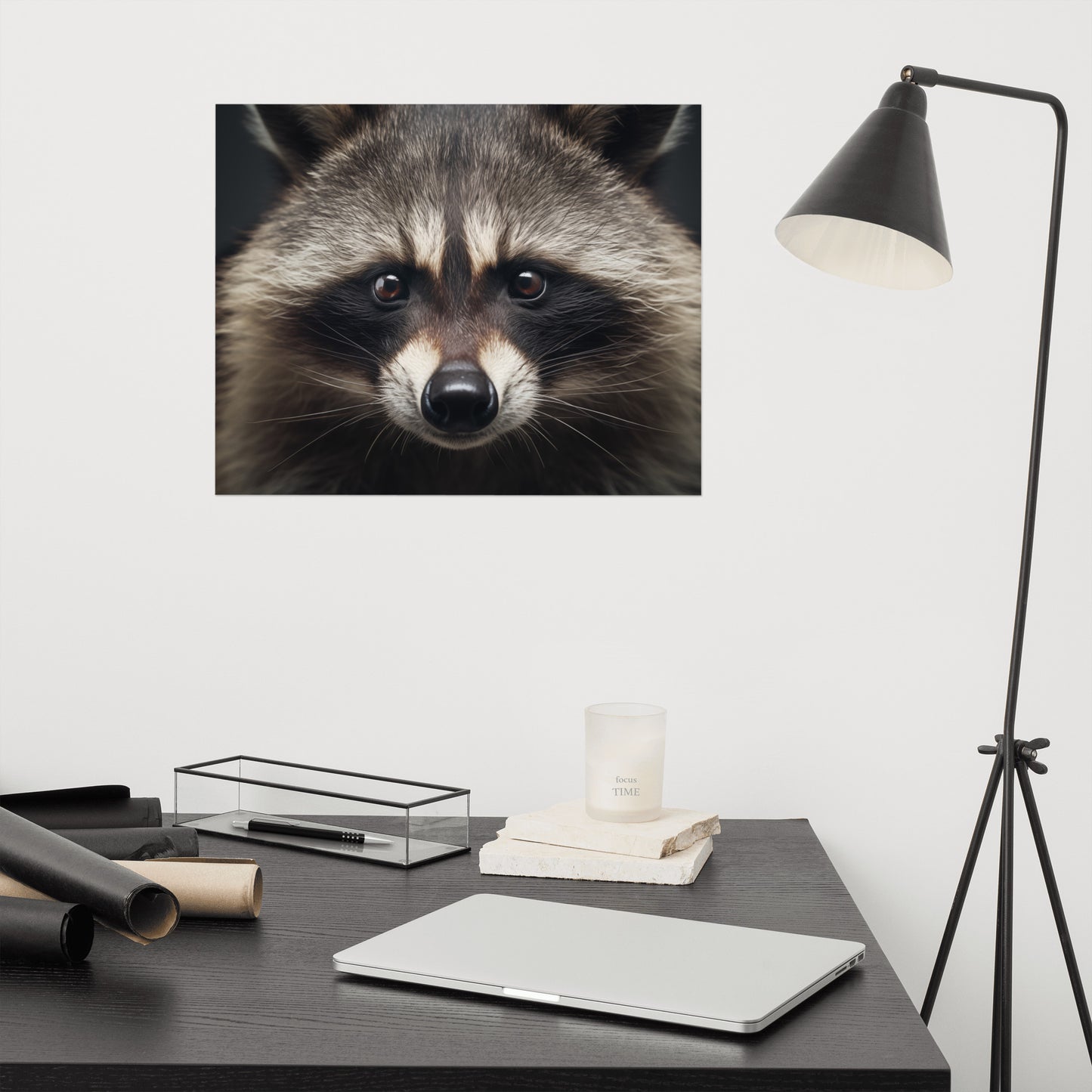 The Curious Raccoon Portrait Photorealism - Digital Artwork Loose Art Print
