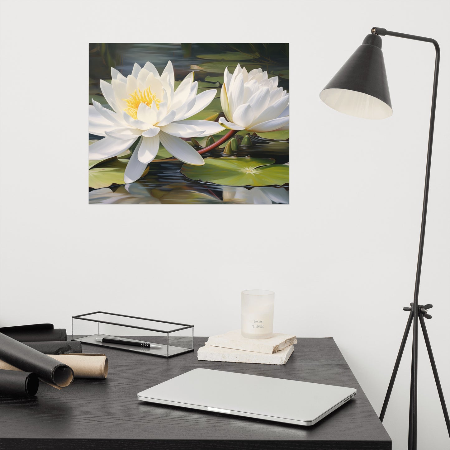 Water Lily Duet Oil Painting - Digital Artwork Loose Art Print