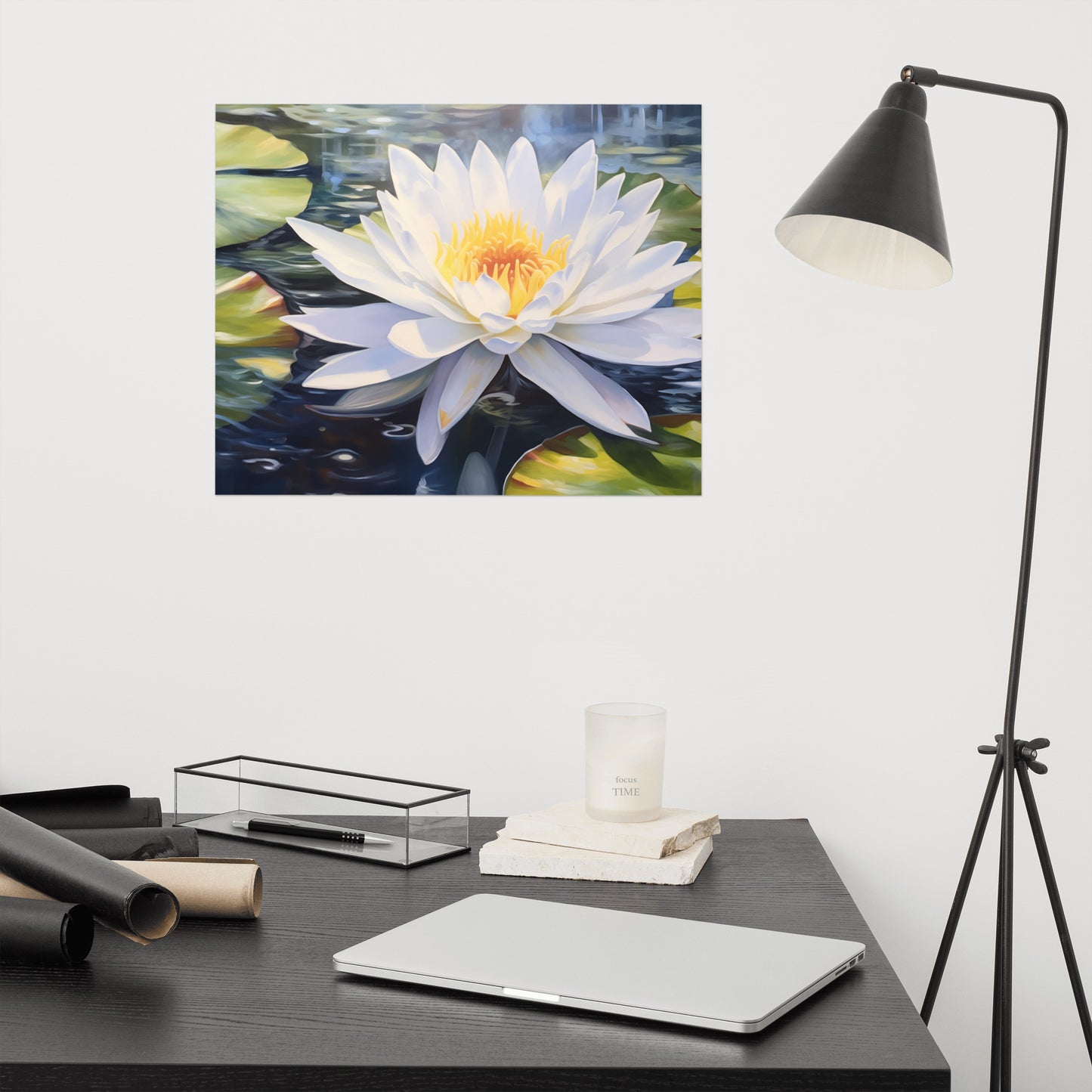 Water Lily's Embrace Oil Painting - Digital Artwork Loose Art Print