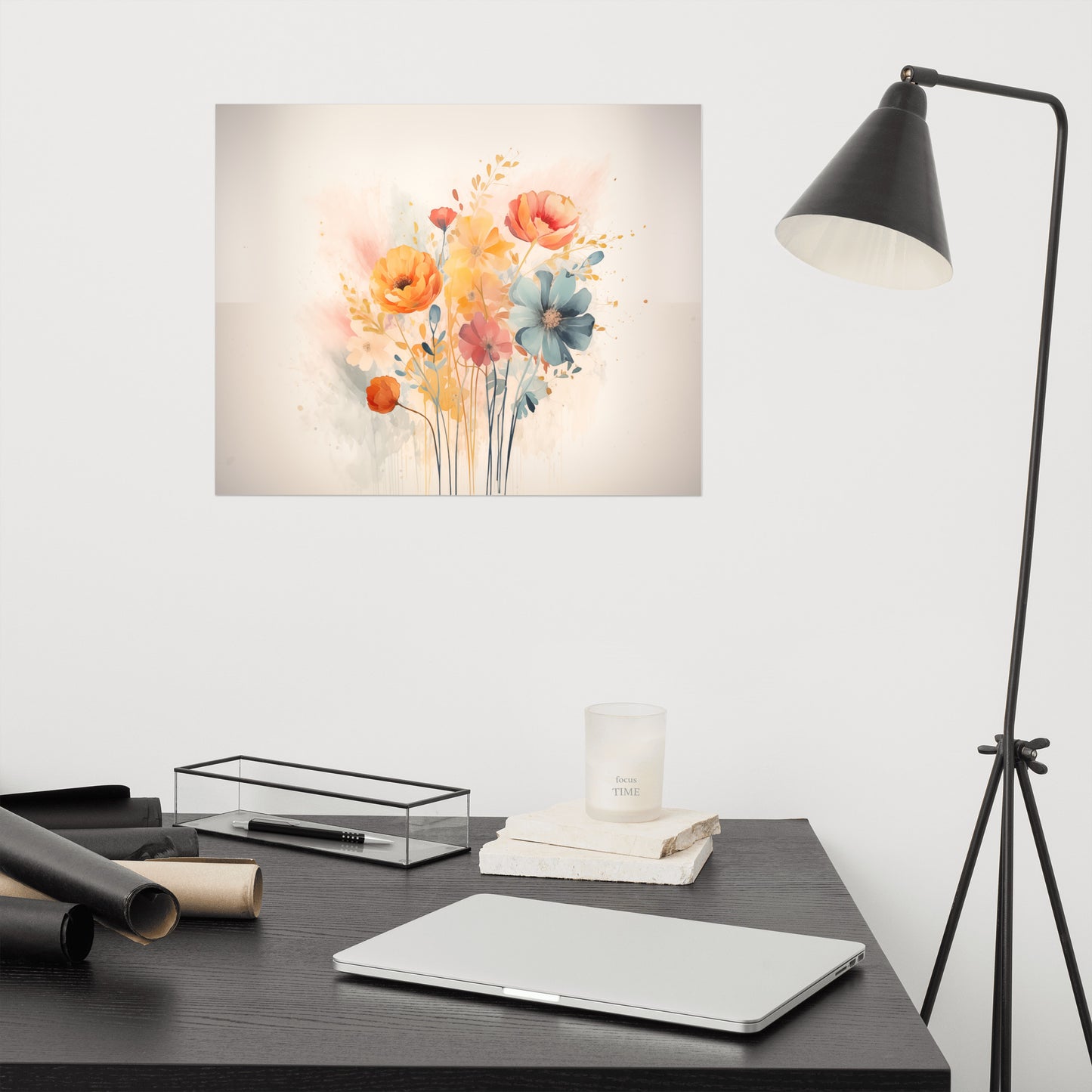 Whispering Blooms Colorful Bouquet Boho Style on Texture - Digital Artwork Loose Art Print
