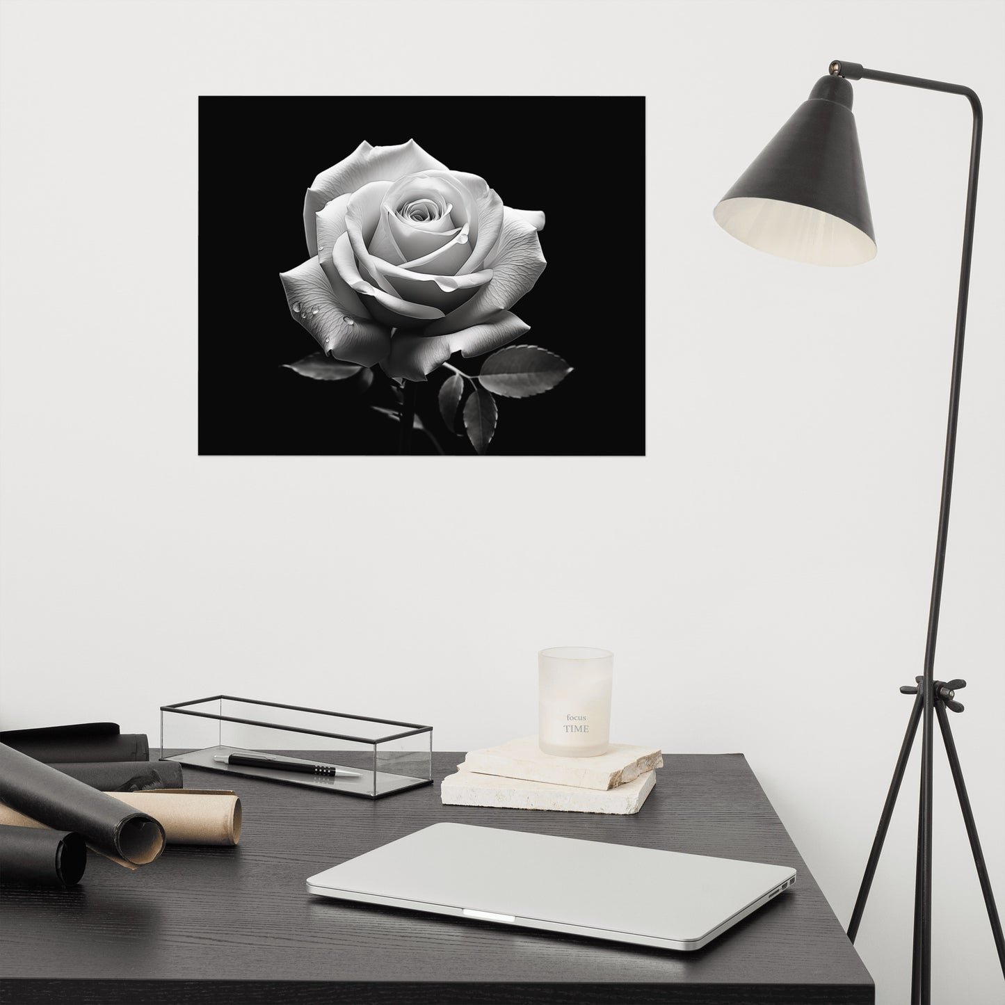 Whispering Petals Black and White Rose Photorealism - Digital Artwork Loose Art Print