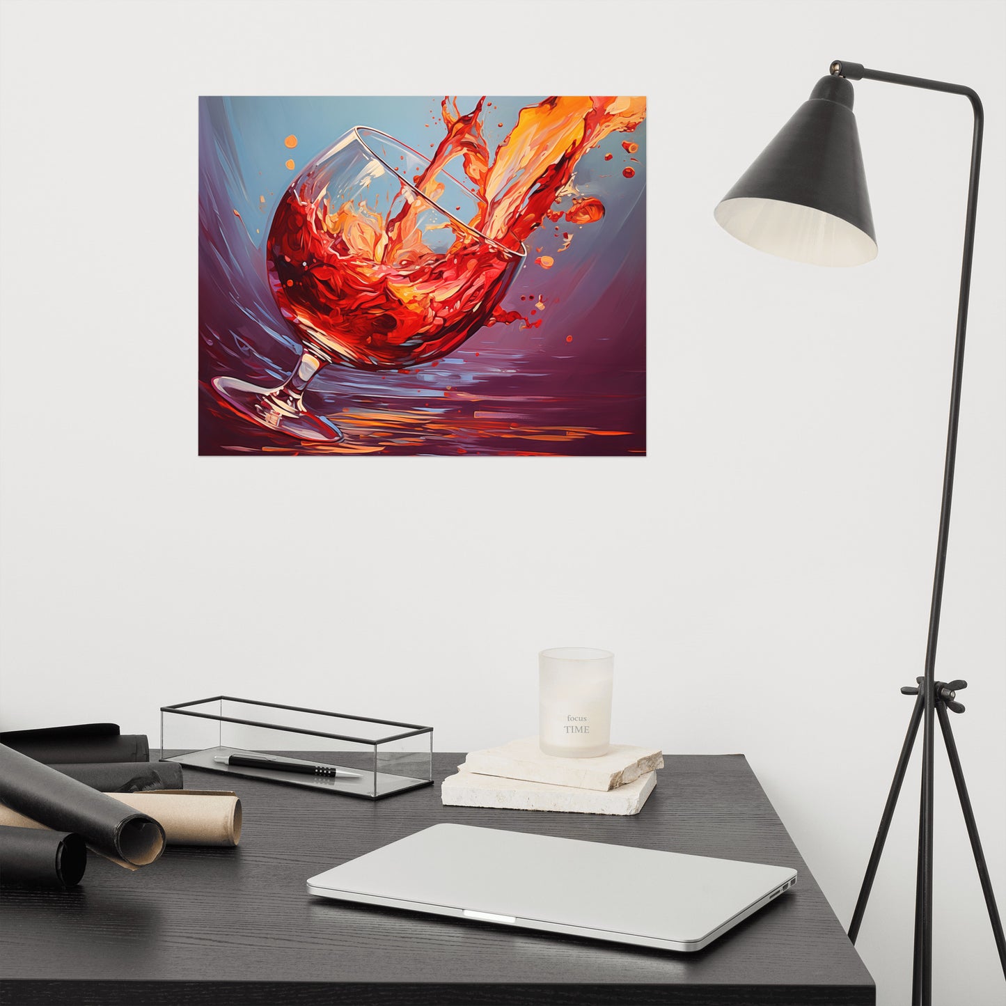 Wine Glass Wall Art: Crimson Cascade Abstract Painting Red Wine Digital Artwork Loose Print