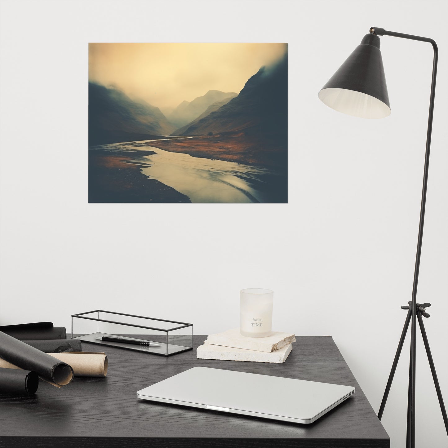 Misty Mountain Valley Vintage Subdued Photorealism - Digital Artwork Loose Art Print