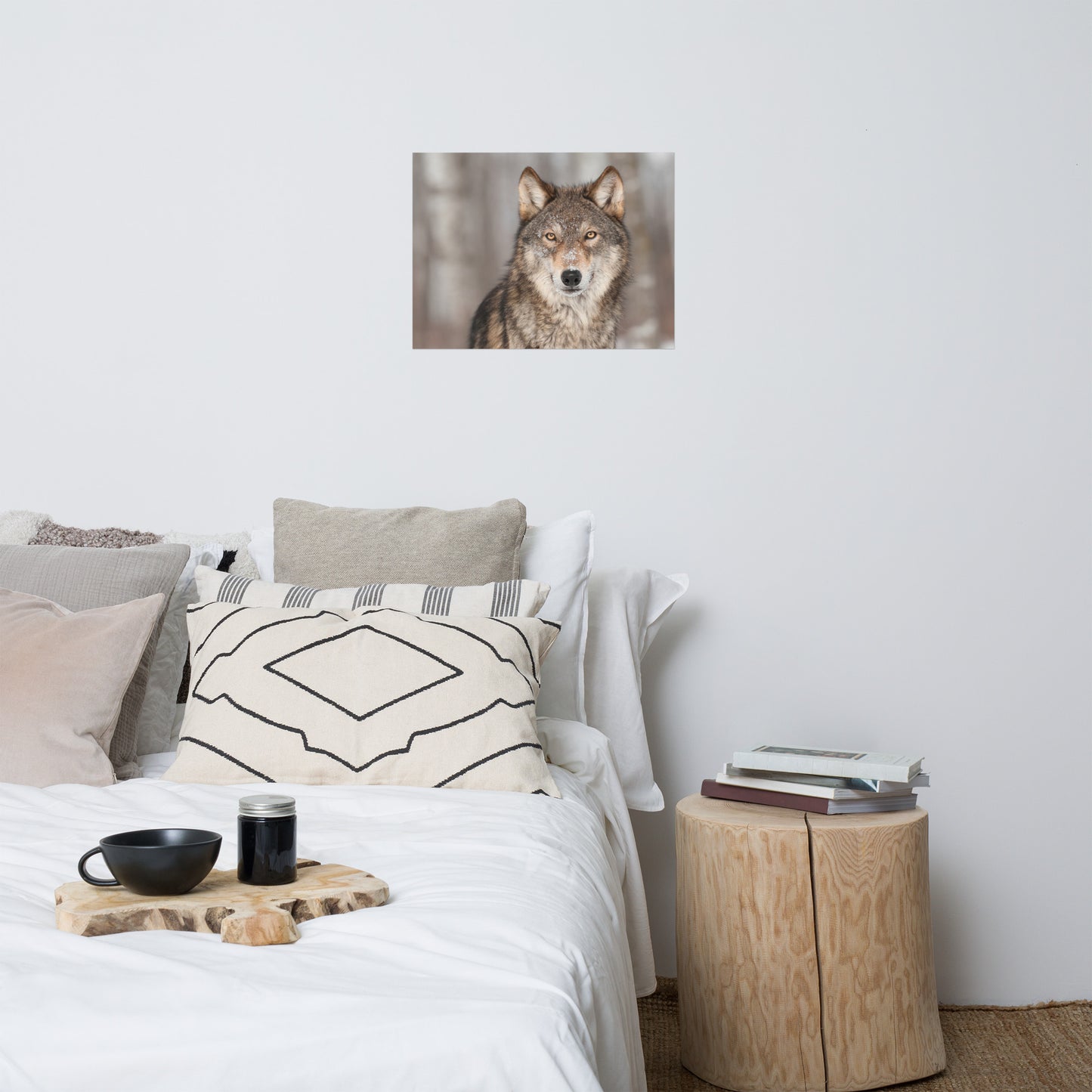 Portrait of Gray Wolf In The Forest Rustic Farmhouse Style Animal Wildlife Nature Photograph Loose Wall Art Print