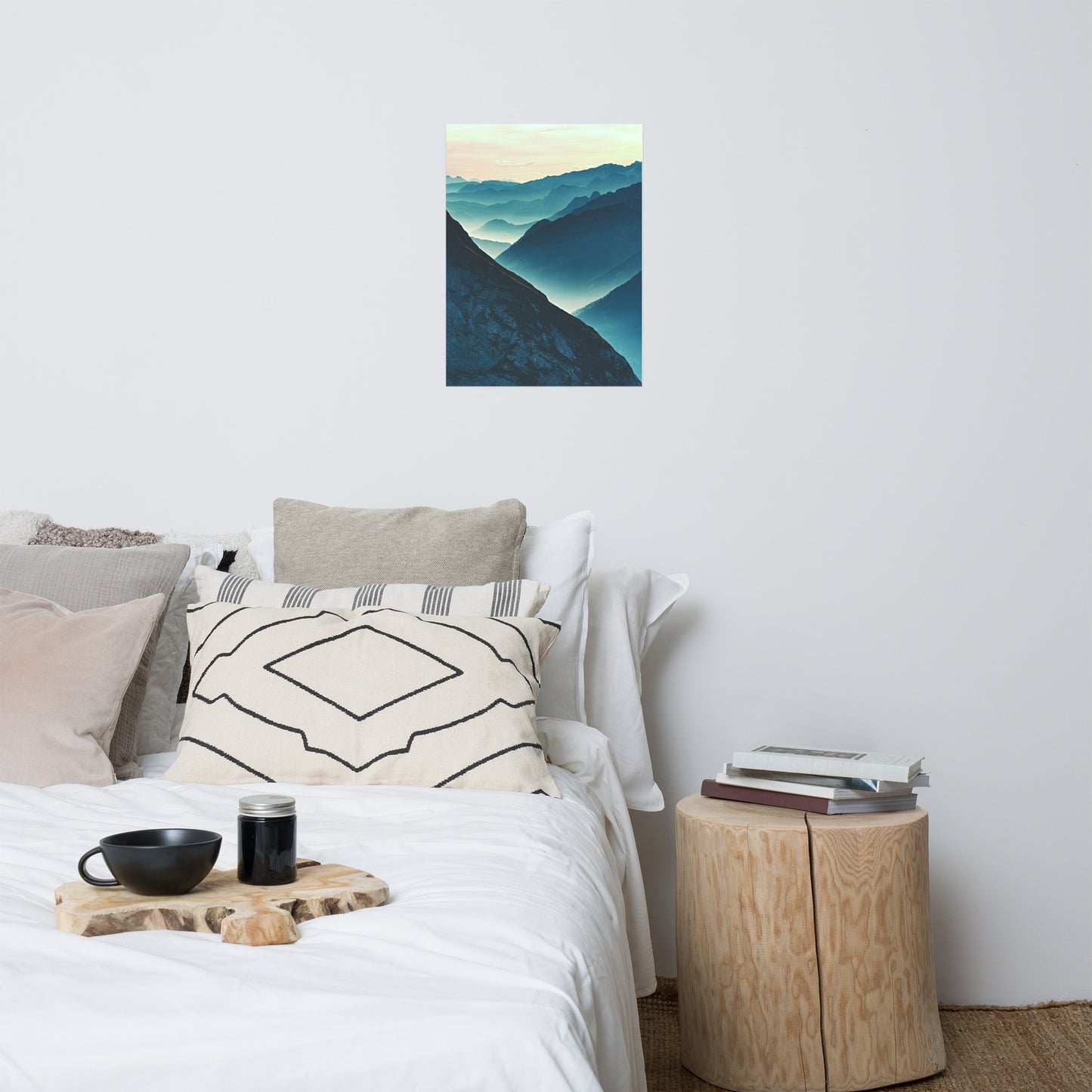 Misty Blue Silhouette Mountain Range Rustic Farmhouse Style Landscape Photo Loose Wall Art Print