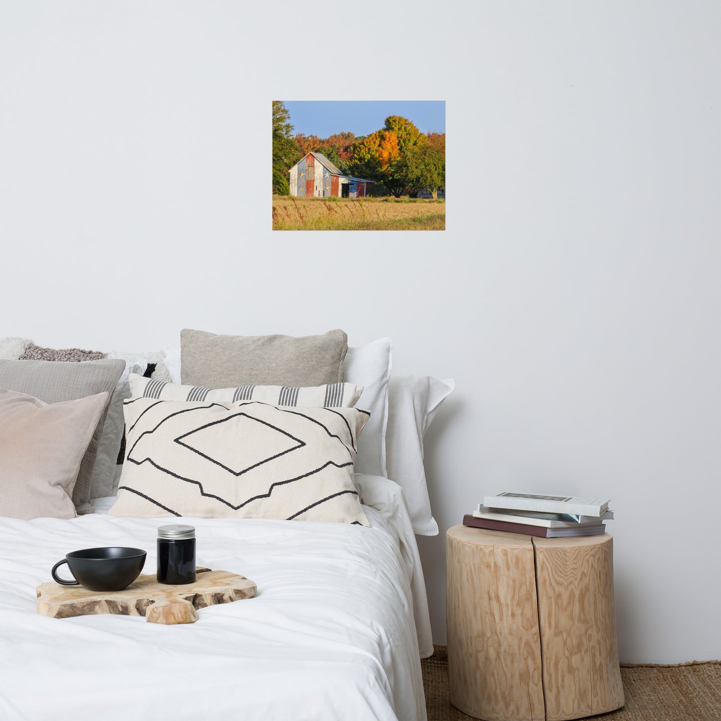 Patriotic Barn in Field Traditional Color Rustic Farmhouse Style Landscape Photo Loose Wall Art Prints