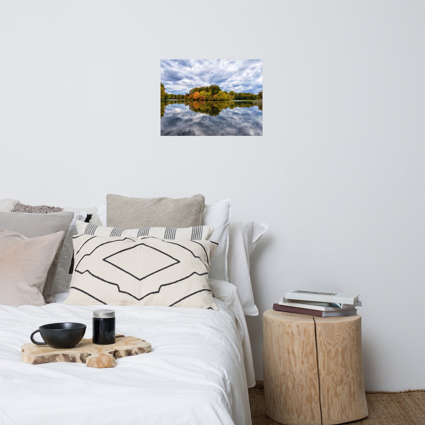 Spare Bedroom Wall Art: Fall Trees on Edge of Pond With Stormy Sky - Rustic / Rural / Country Style Landscape / Nature Loose / Unframed / Frameless / Frameable Photograph Wall Art Print - Artwork