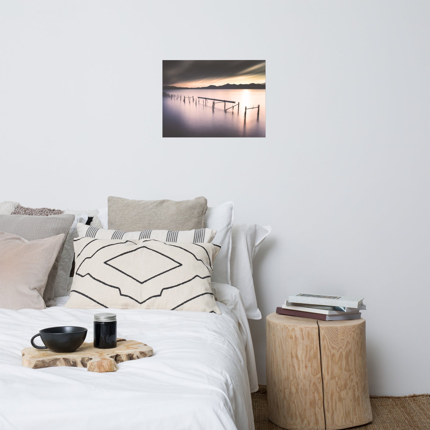 Moody Ruined Pier and Mountain Range Landscape Photo Loose Wall Art Prints