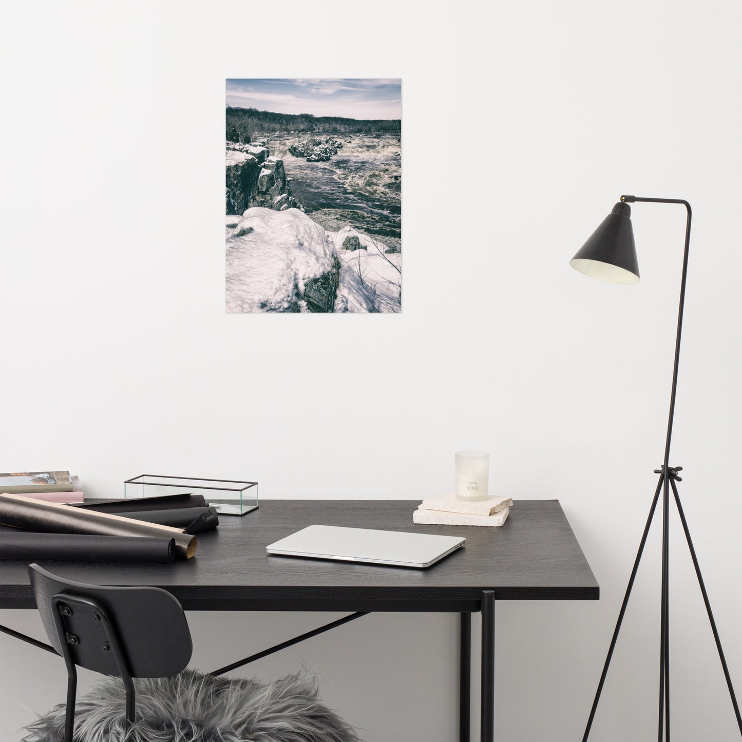 Great Falls Vintage Black and White Rustic Farmhouse Style Landscape Photo Loose Wall Art Print