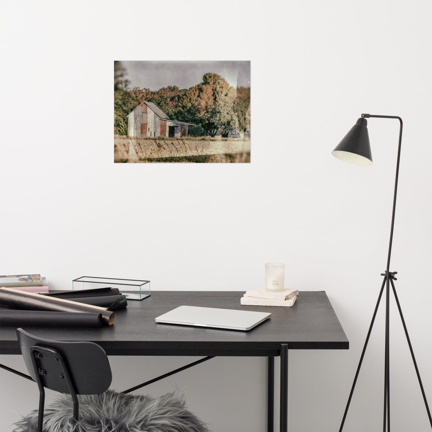 Patriotic Barn in Field Glass Plate Rustic Farmhouse Style Landscape Photo Loose Wall Art Prints