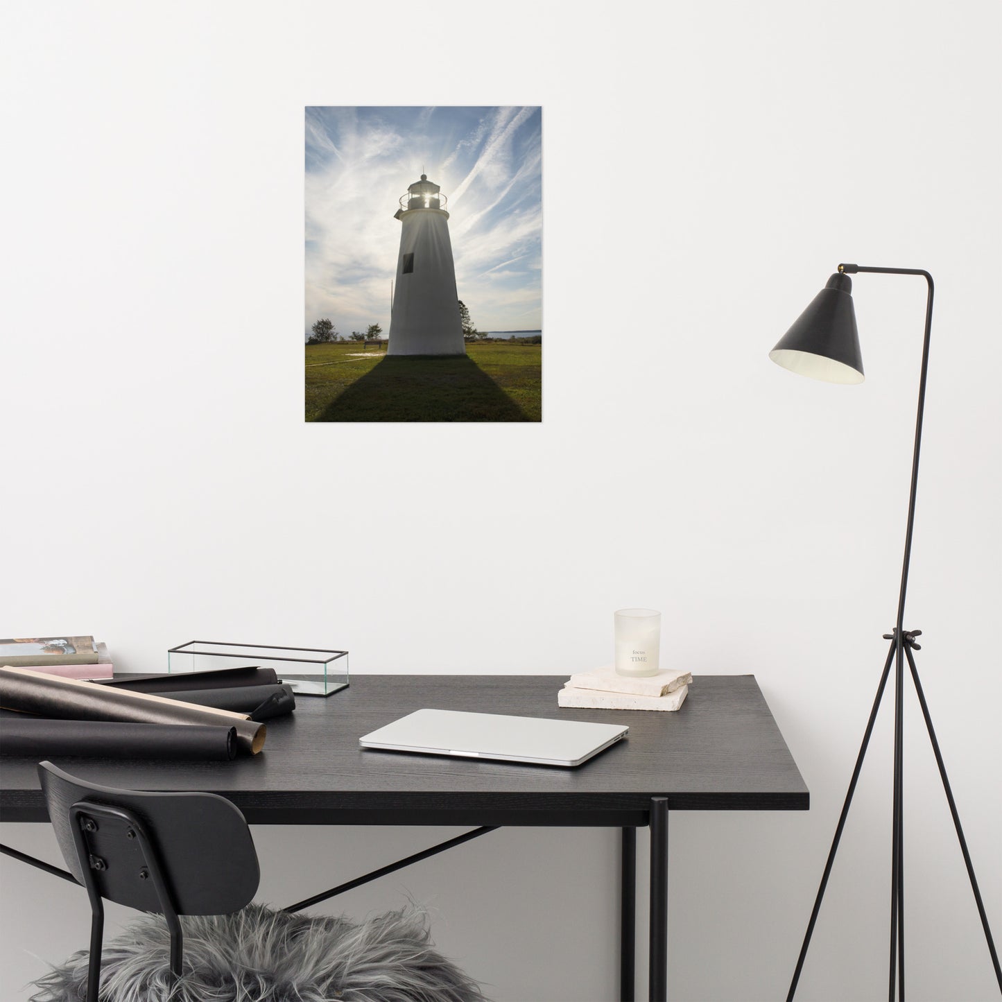 Turkey Point Lighthouse with Sun Flare Architectural Coastal Landscape Photo Loose Wall Art Print