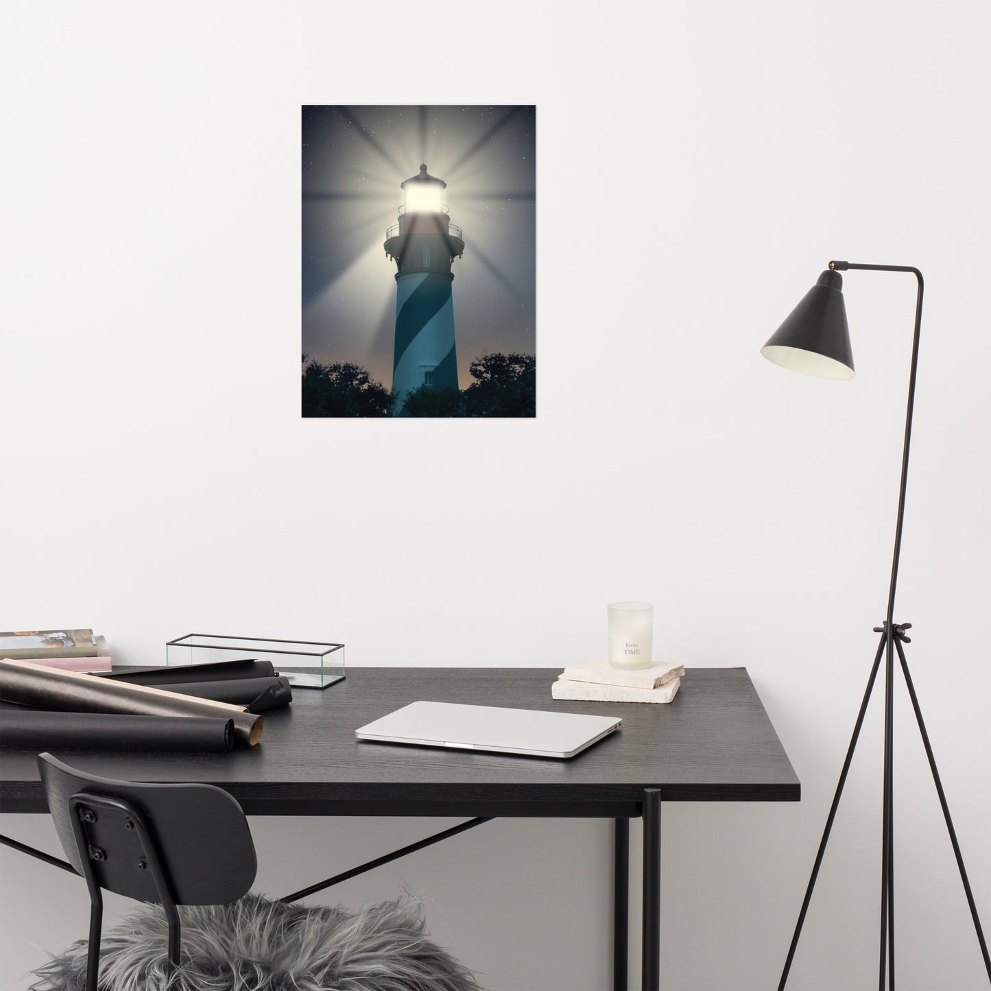 St. Augustine Lighthouse Night Light Architectural Photo Loose Wall Art Print