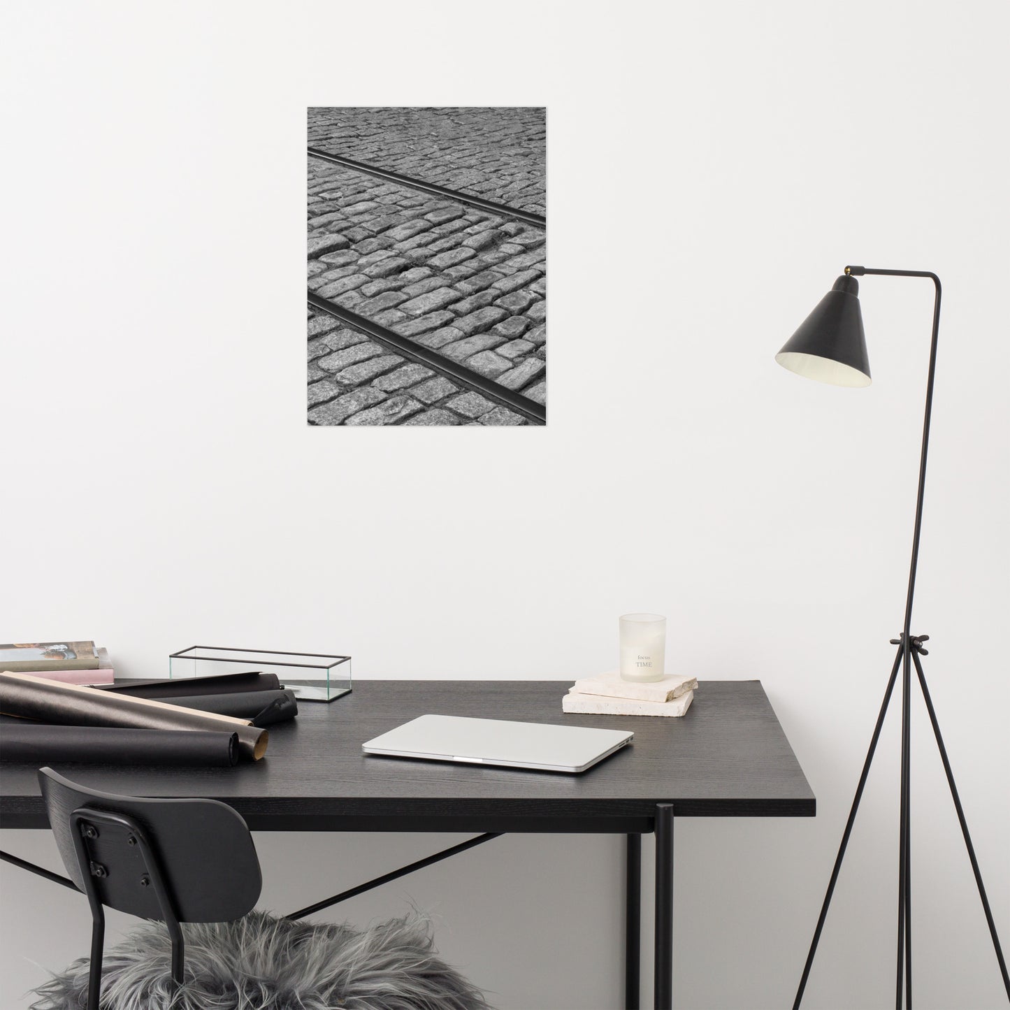 Black and White Train Tracks Cobblestone River Street Savannah Ga Loose Wall Art Print
