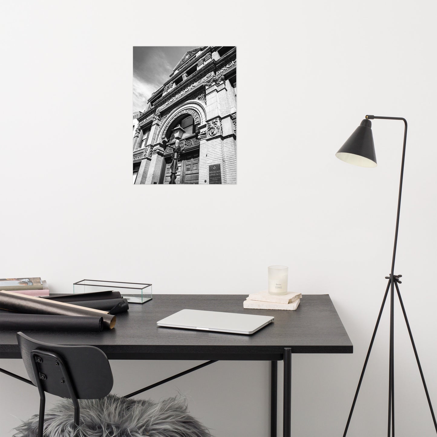Black and White Savannah Cotton Exchange Freemasons' Hall Loose Wall Art Print