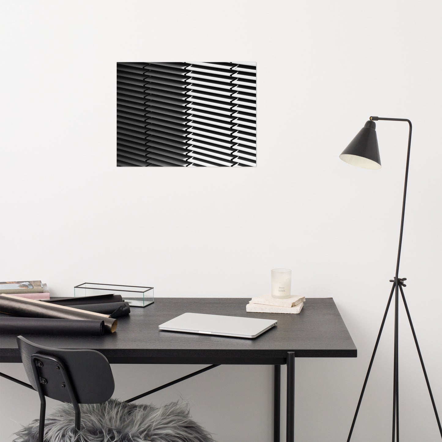 Black and White Minimal Line and Shadow Pattern Loose Wall Art Print