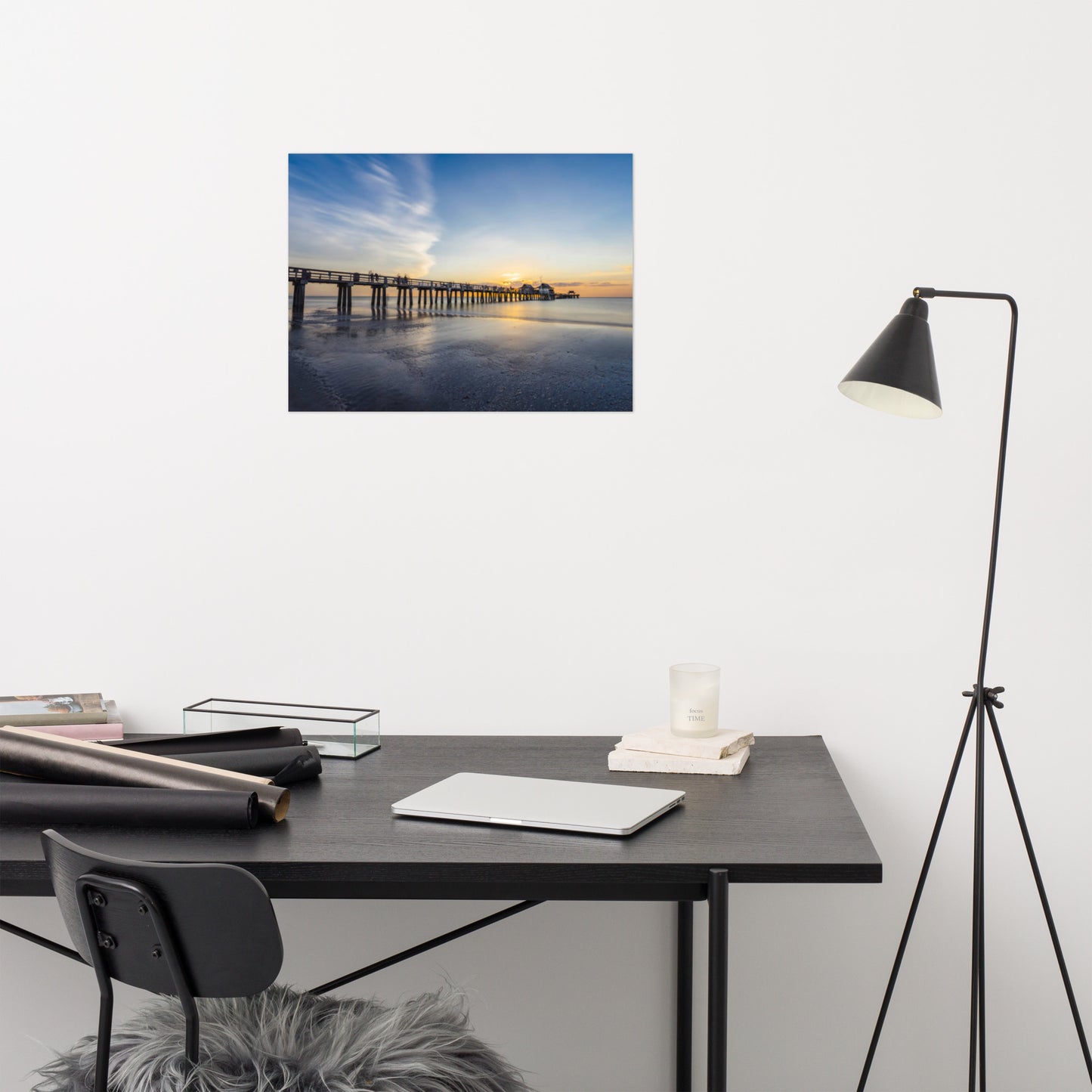 Sunset and the Naples Pier Coastal Beach Landscape Photograph Loose Unframed Wall Art Print