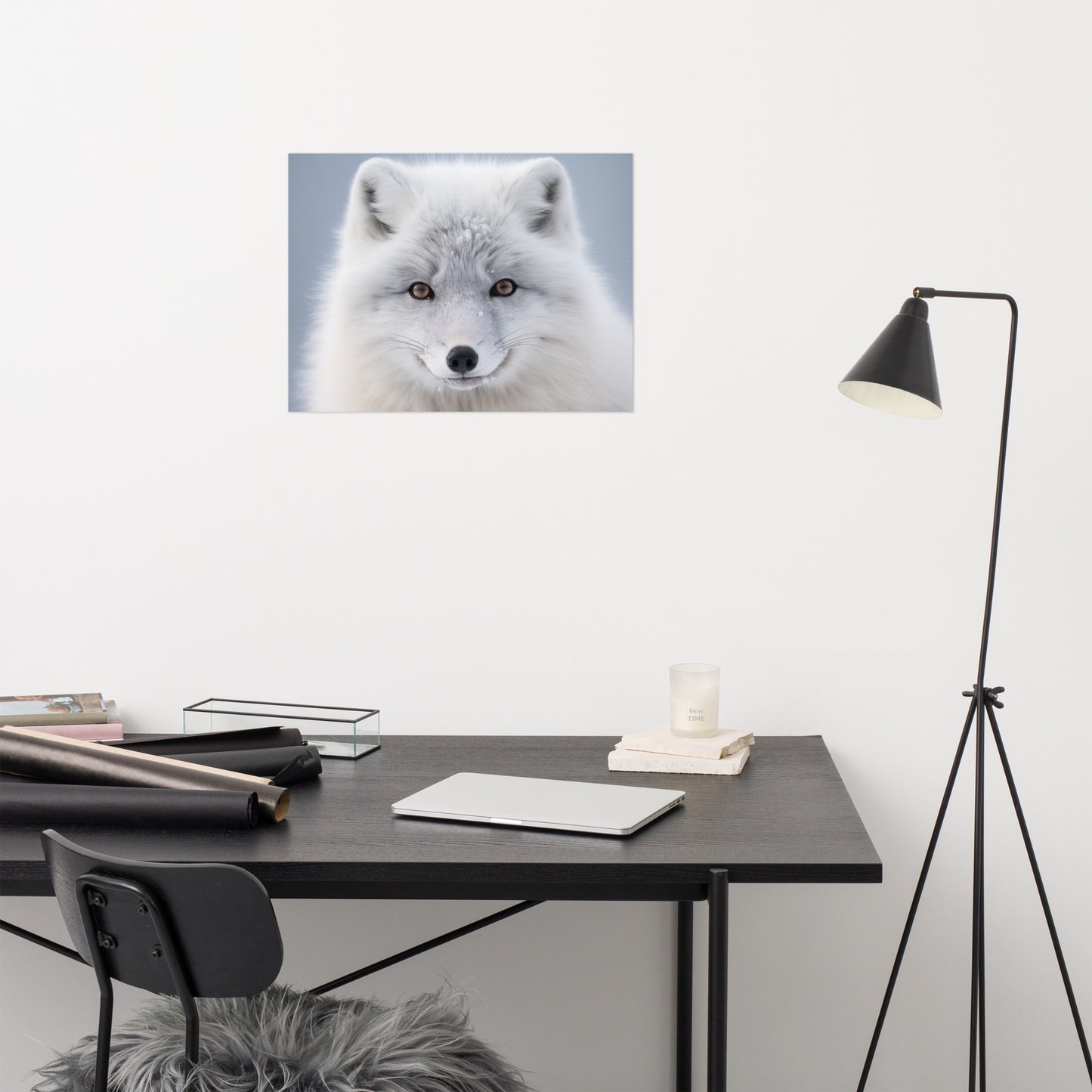 Arctic Fox in Winter Coat Photorealism - Digital Artwork Loose Print