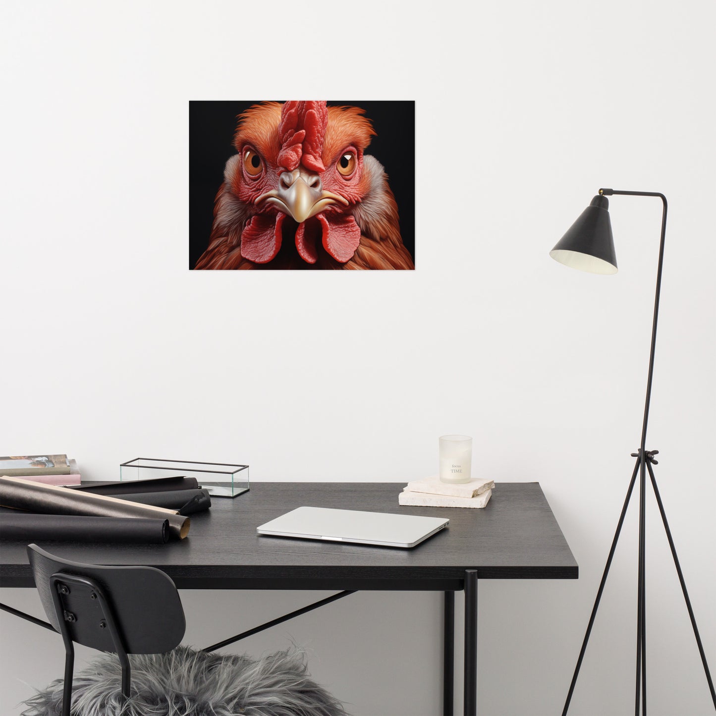 Barnyard Sentinel Rooster Photorealism Painting - Digital Artwork Loose Print