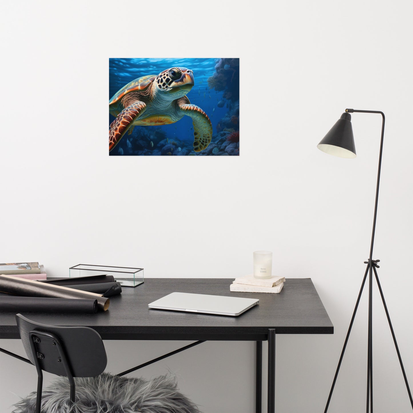 Beneath the Surface Sea Turtle Coastal Illustration - Digital Artwork Loose Art Print