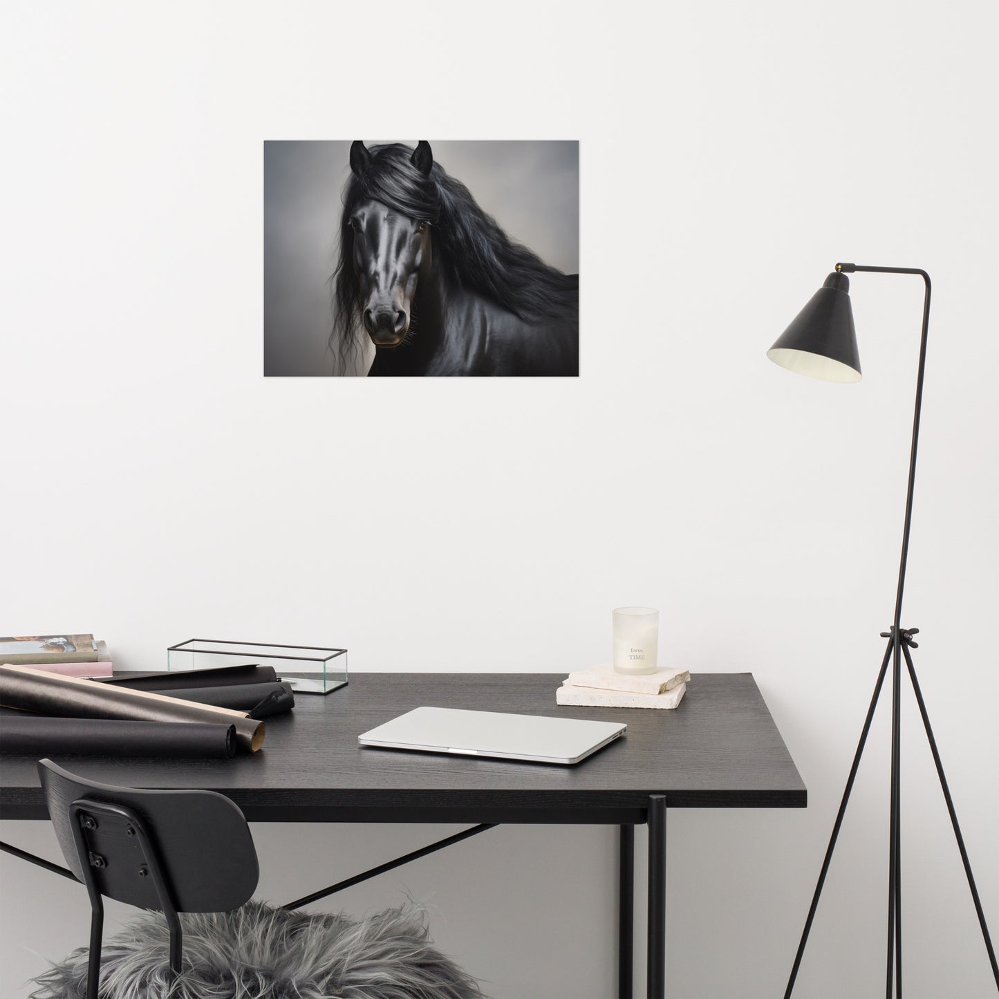 Black Beauty's Gaze Photorealistic Painting - Digital Artwork Loose Art Print