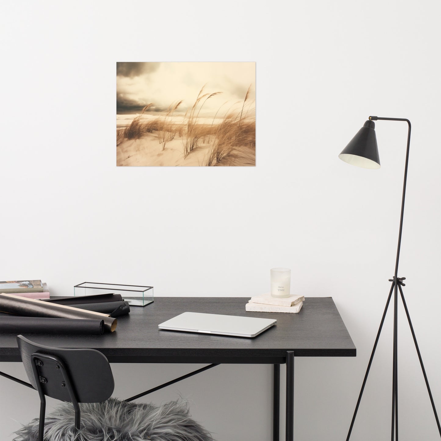 Seagrass Dancing in the Wind Subdued Retro Coastal Photorealistic Digital Artwork Loose Art Print