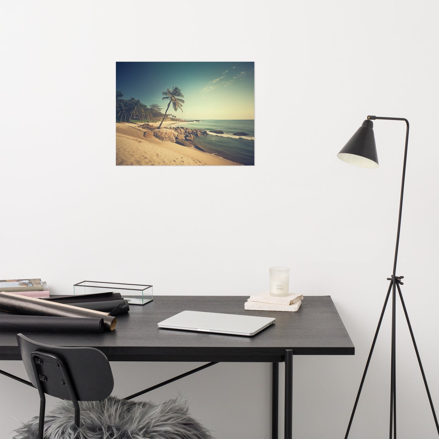 Seaside Serenity Subdued Retro Coastal Photorealism - Digital Artwork Loose Art Print