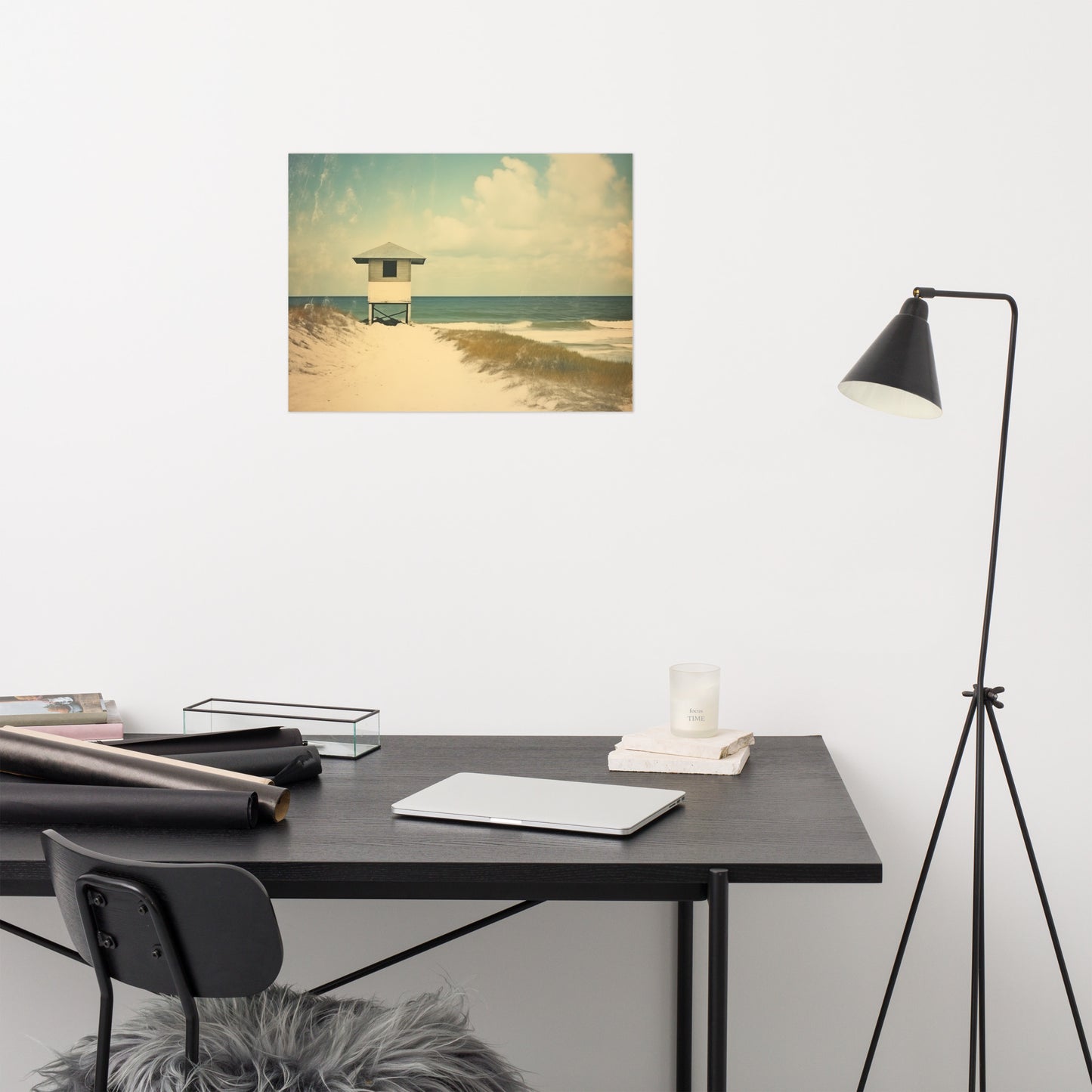 Solitary Coastal Sentinel Subdued Art Deco - Digital Artwork Loose Art Print