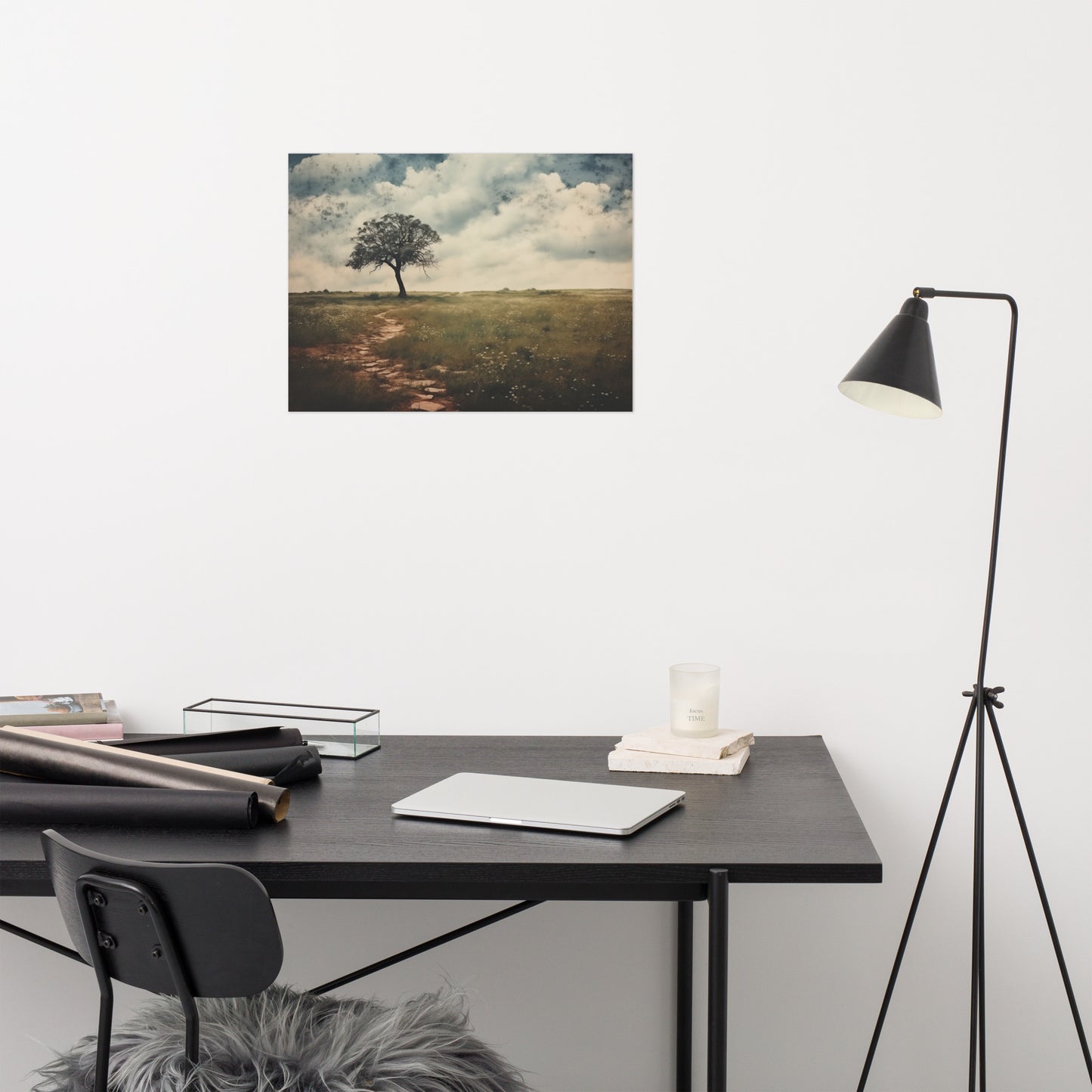 Solitary Meadow Sentinel Subdued Retro Rustic Photorealism - Digital Artwork Loose Art Print