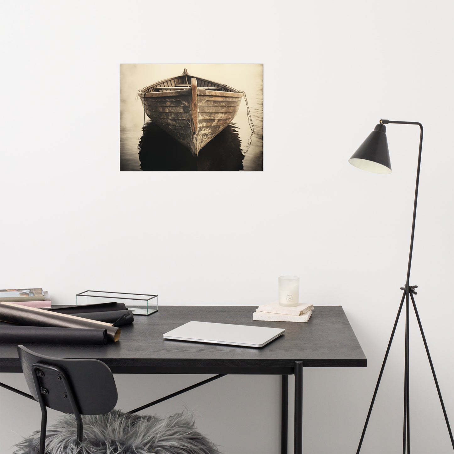 Solitary Sojourn Subdued Retro Coastal Photorealism - Digital Artwork Loose Art Print