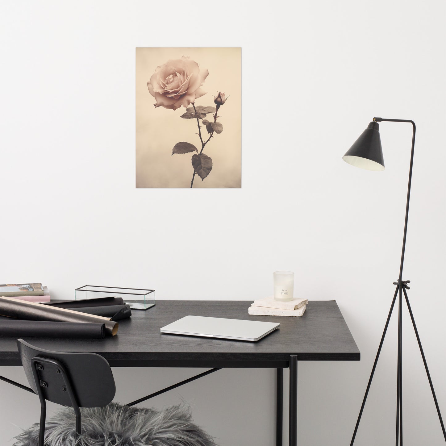 Still Life in Bloom Rose Vintage Retro Subdued Photorealism - Digital Artwork Loose Art Print