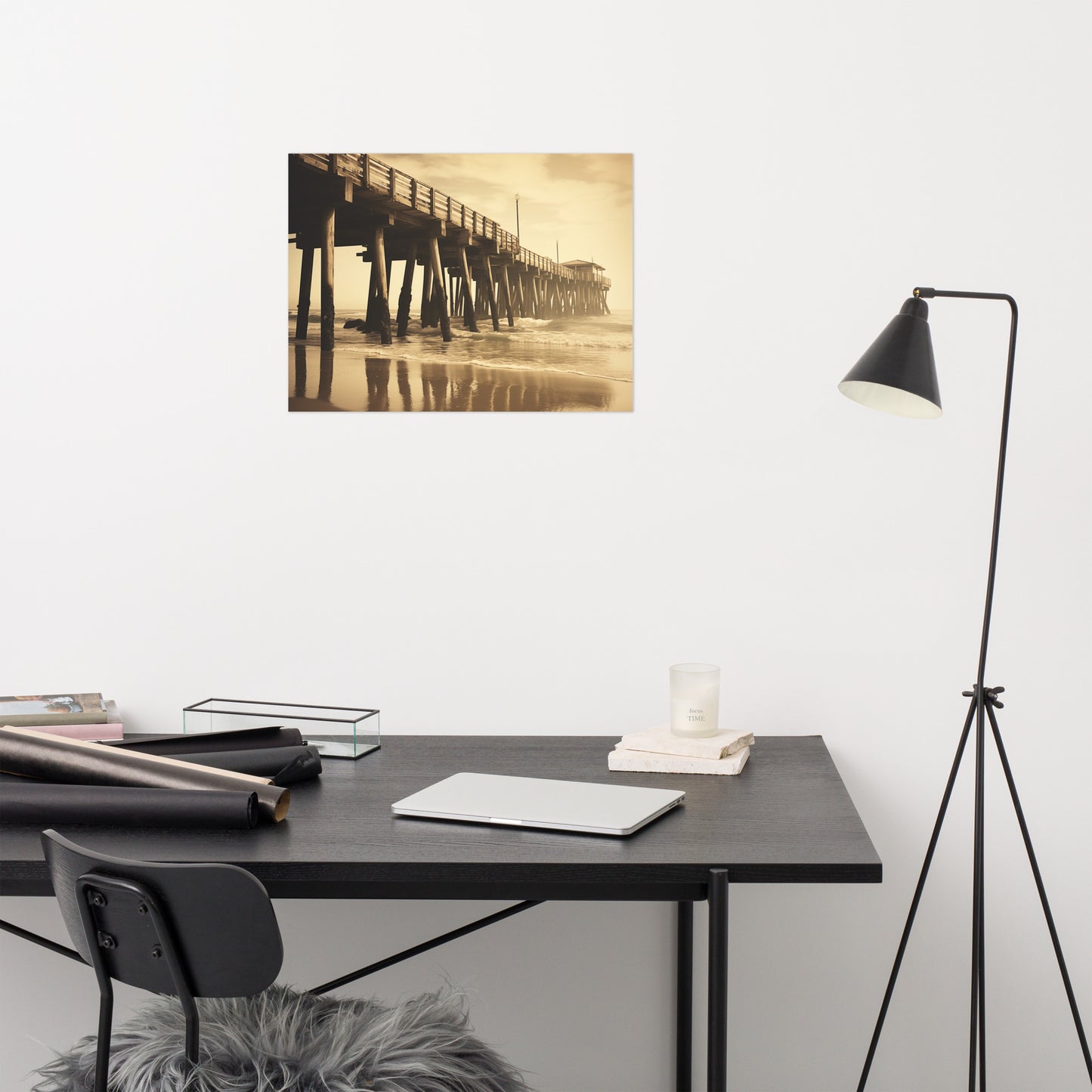 Sun-kissed Shores Subdued Retro Coastal Photorealism - Digital Artwork Loose Art Print