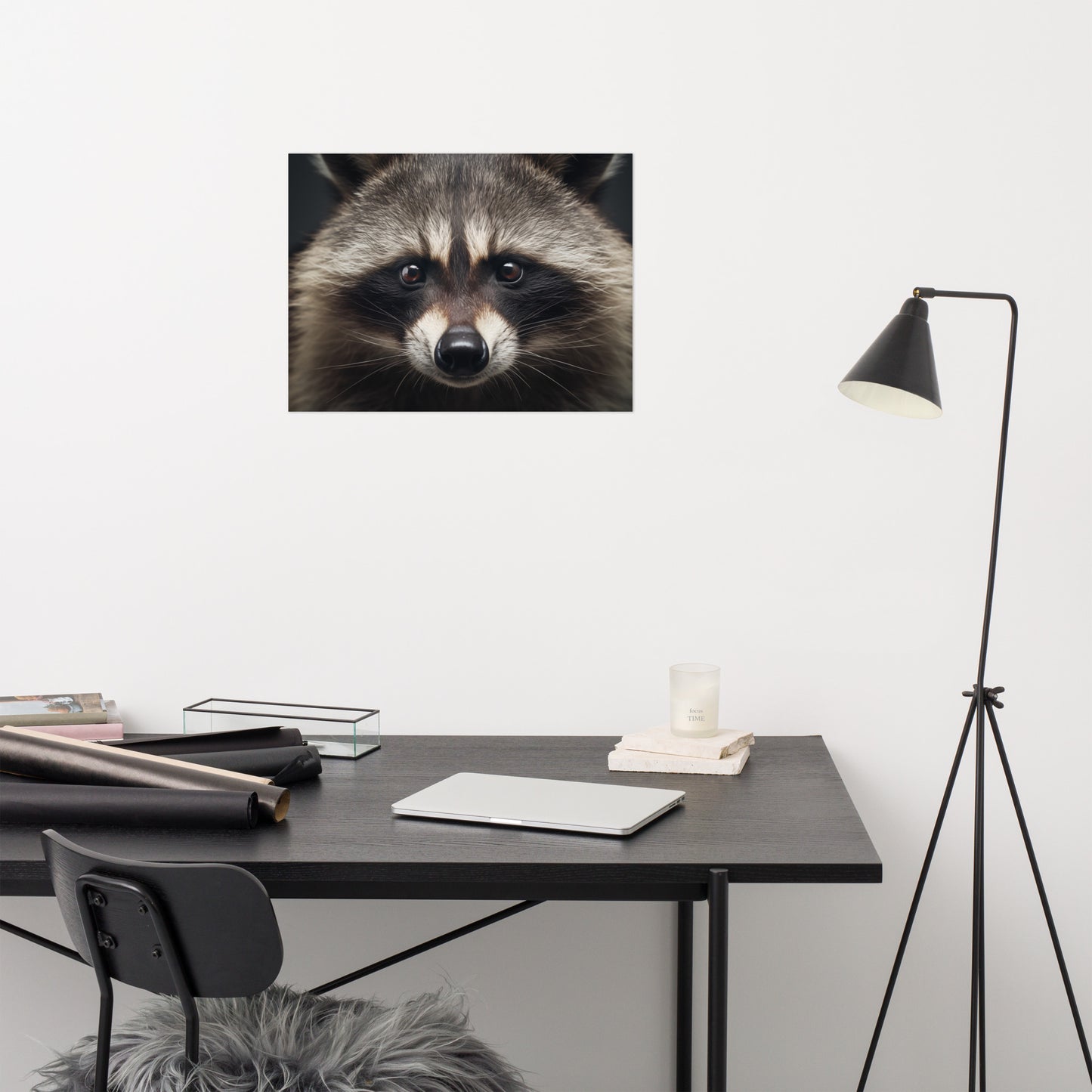 The Curious Raccoon Portrait Photorealism - Digital Artwork Loose Art Print