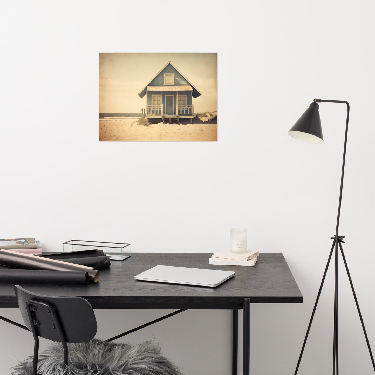 Vintage Coastal Retreat Subdued Retro Photorealism - Digital Artwork Loose Art Print