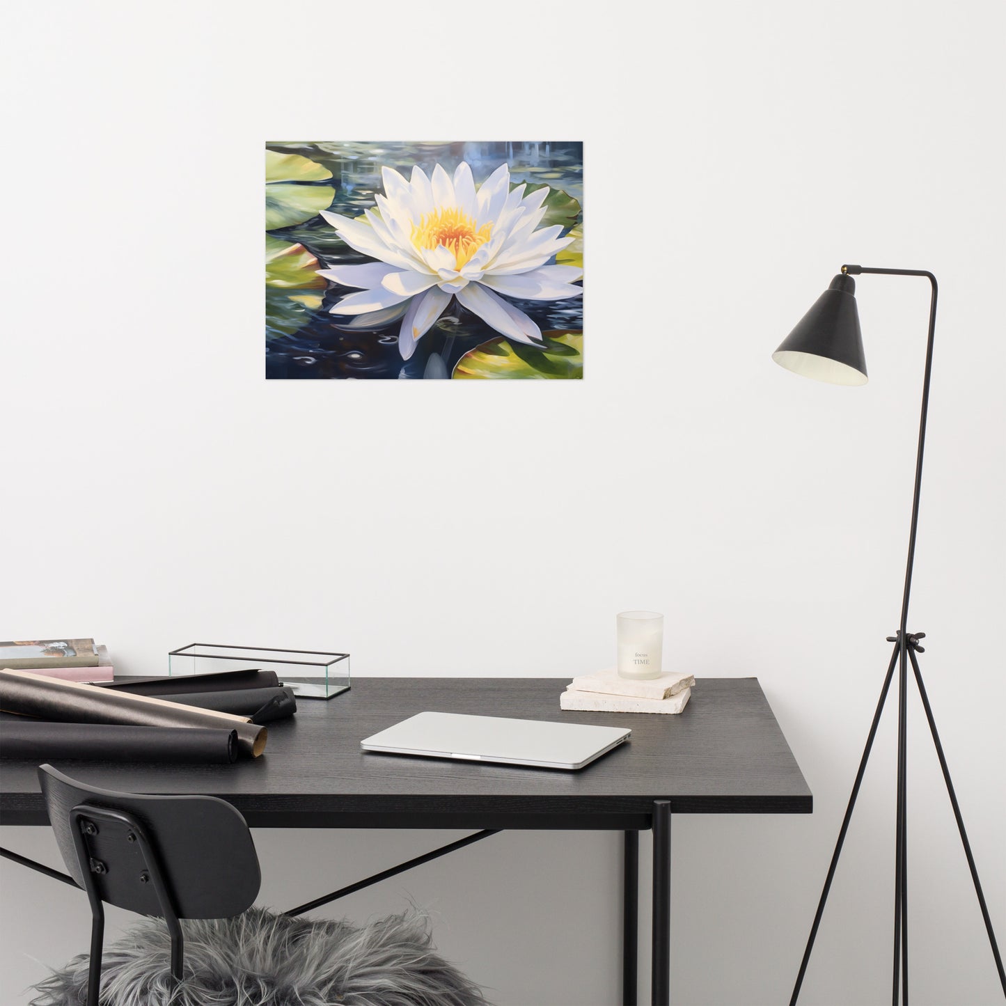 Water Lily's Embrace Oil Painting - Digital Artwork Loose Art Print