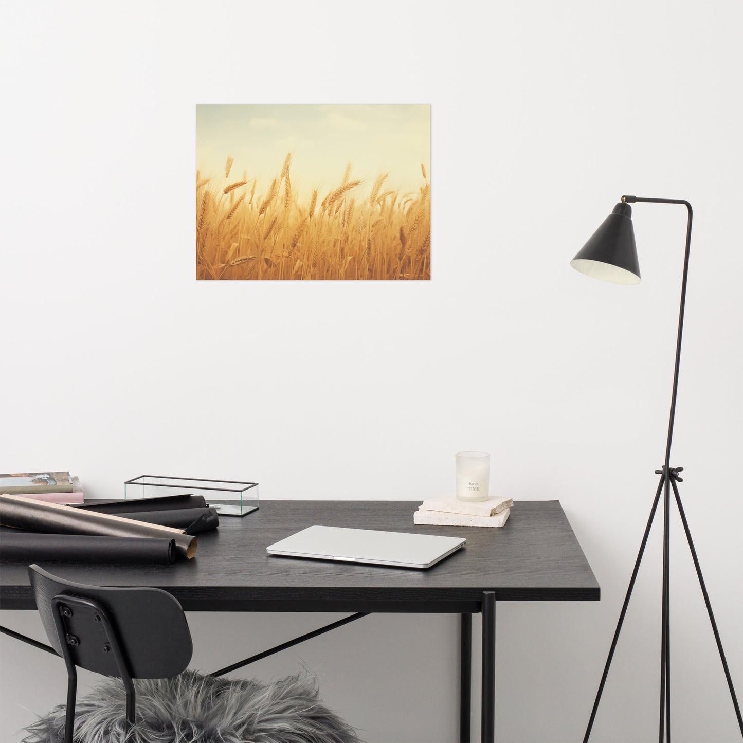 Whispering Wheat Minimal Botanical Rustic Subdued Wheat Crops Photorealism - Digital Artwork Loose Art Print