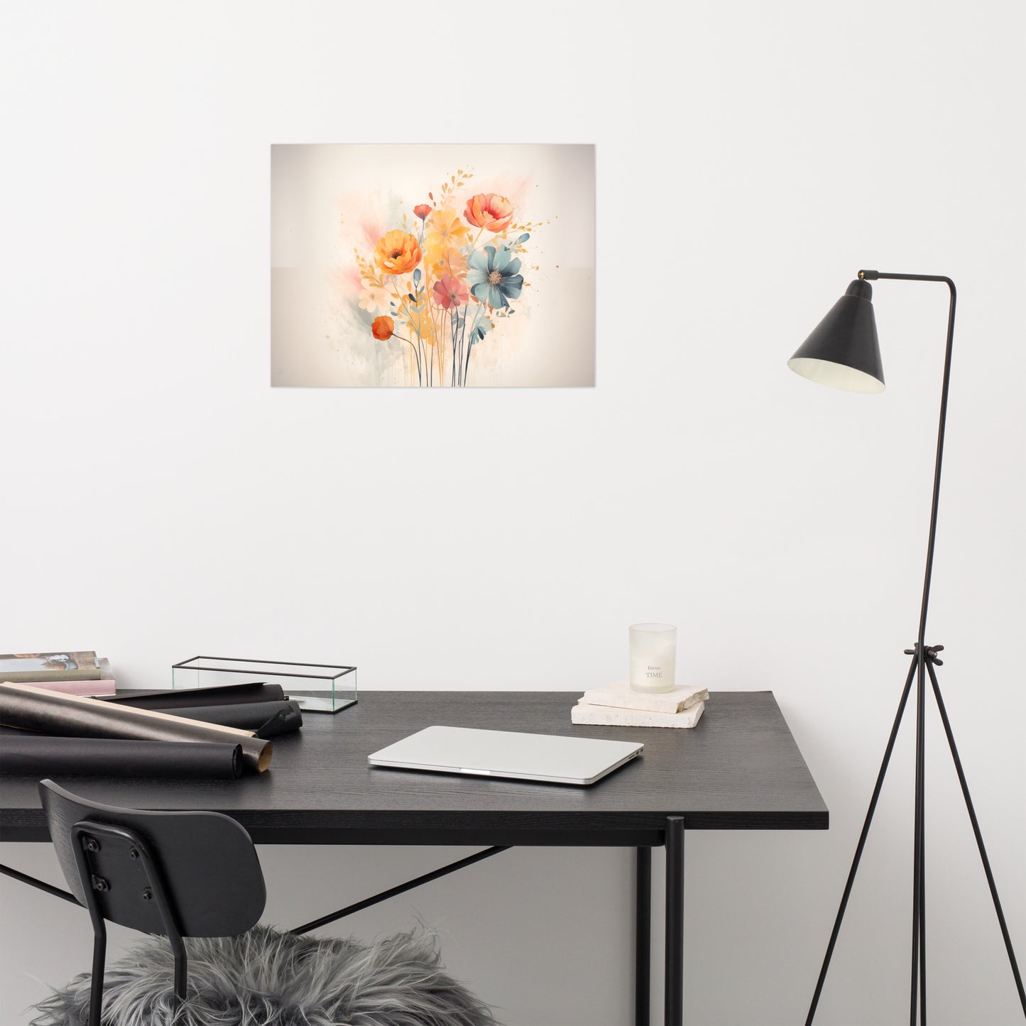 Whispering Blooms Colorful Bouquet Boho Style on Texture - Digital Artwork Loose Art Print