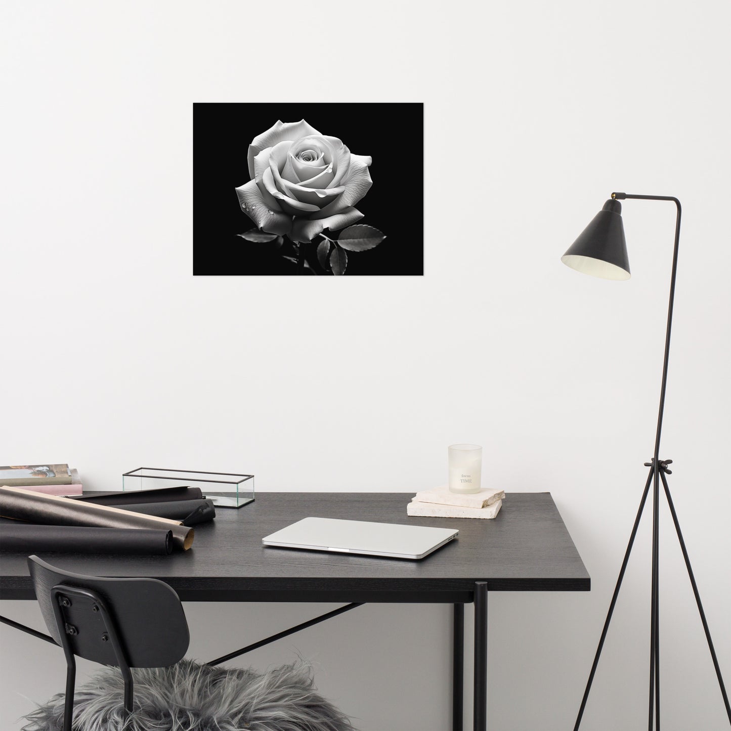 Whispering Petals Black and White Rose Photorealism - Digital Artwork Loose Art Print