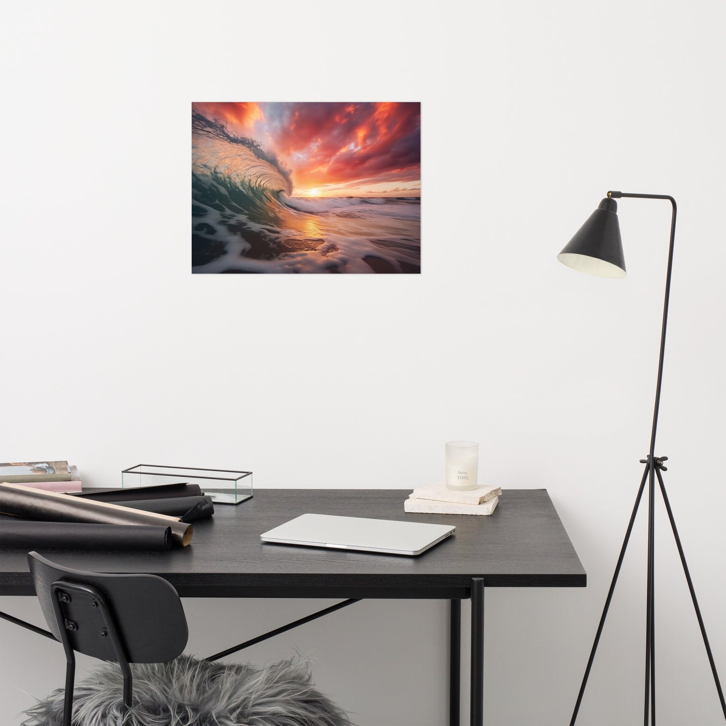 Ocean Wall Art: Crimson Coastline Realism Painting Digital Artwork Loose Art Print