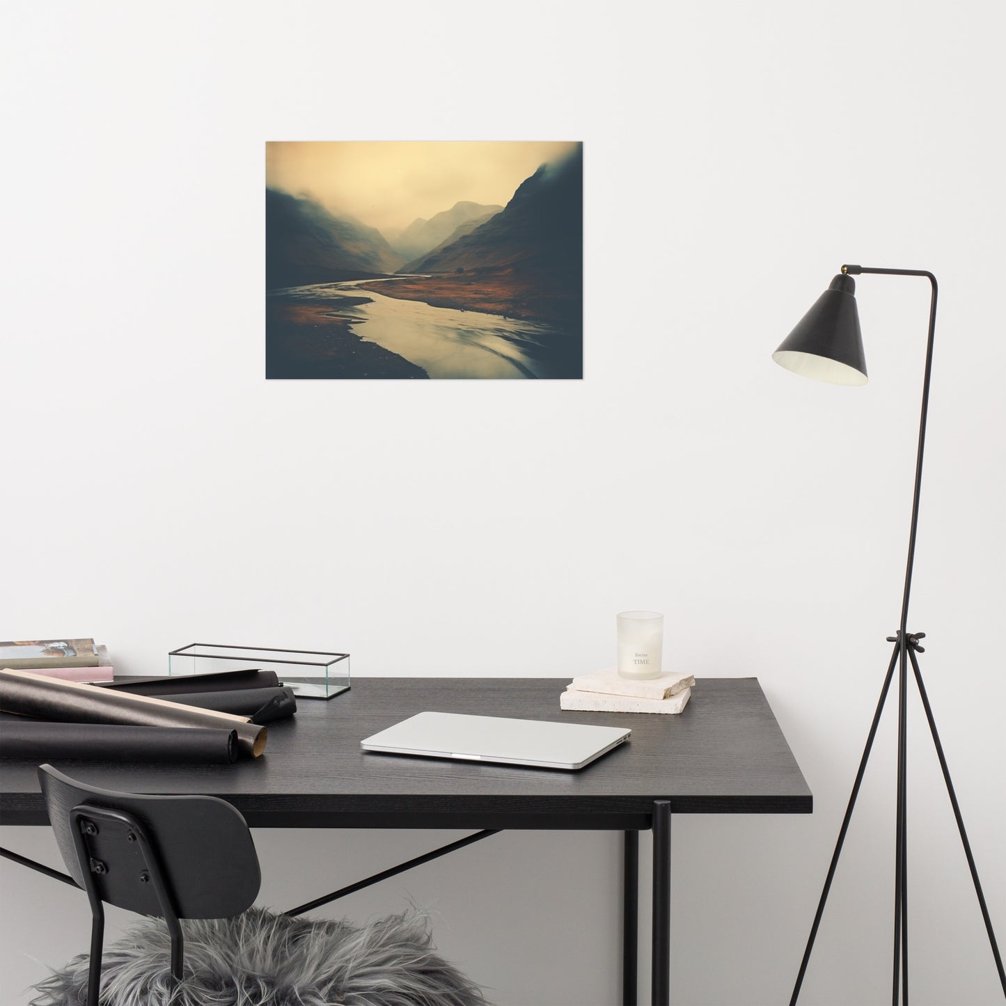Misty Mountain Valley Vintage Subdued Photorealism - Digital Artwork Loose Art Print