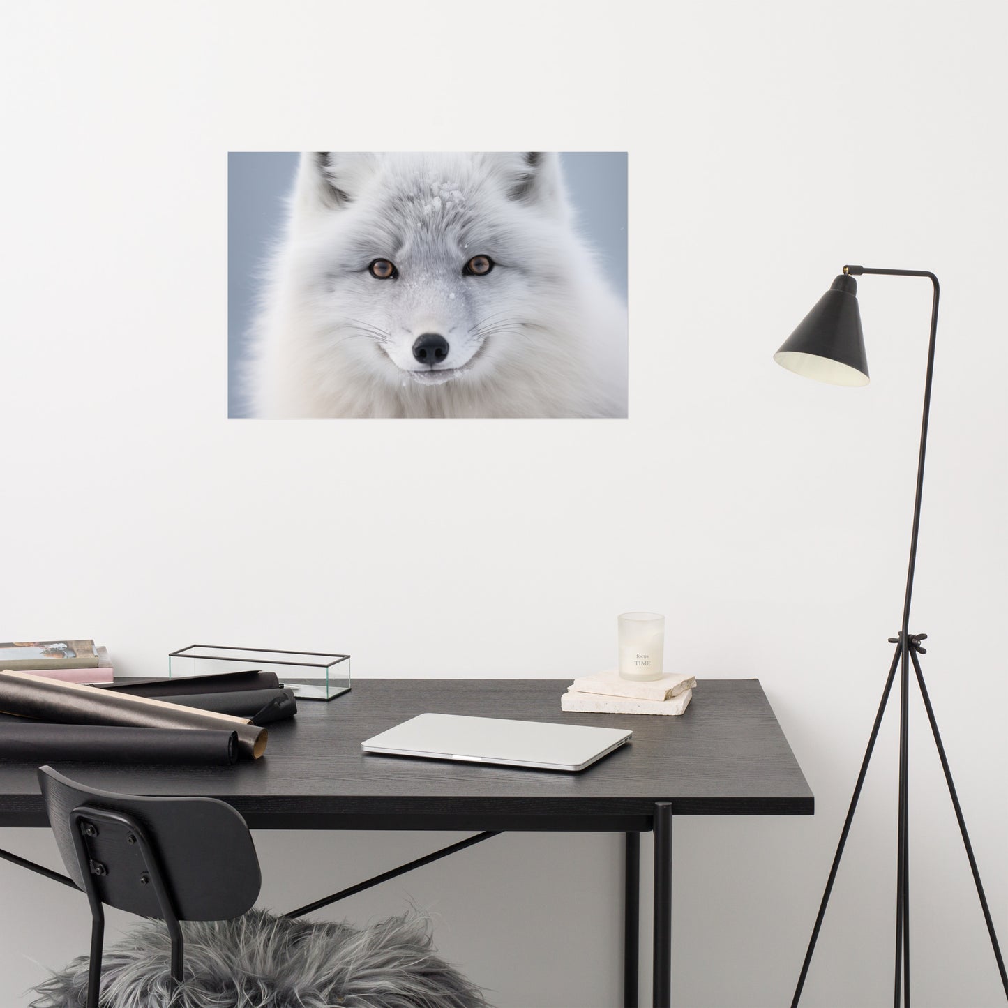 Arctic Fox in Winter Coat Photorealism - Digital Artwork Loose Print