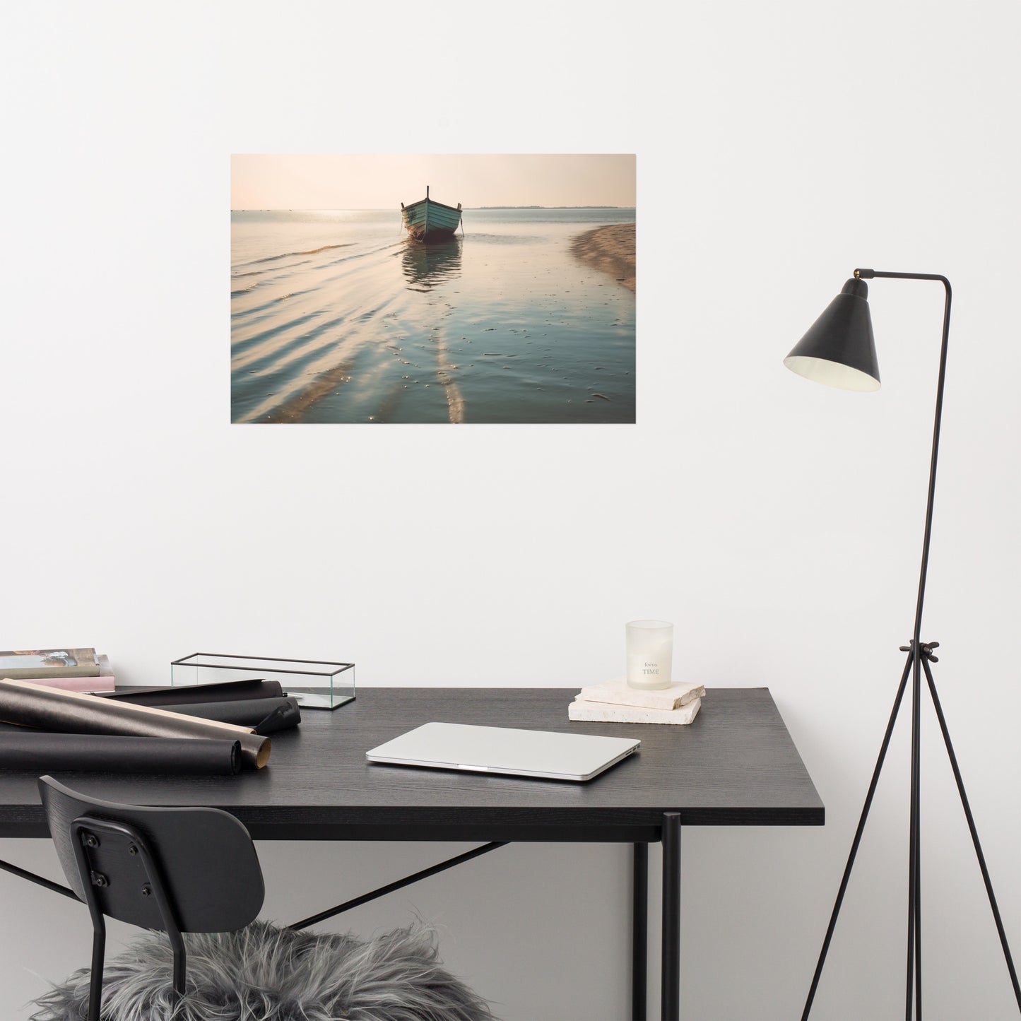 Awaiting Departure Abandoned Weathered Boat Beach Subdued Photorealism - Digital Artwork Loose Print