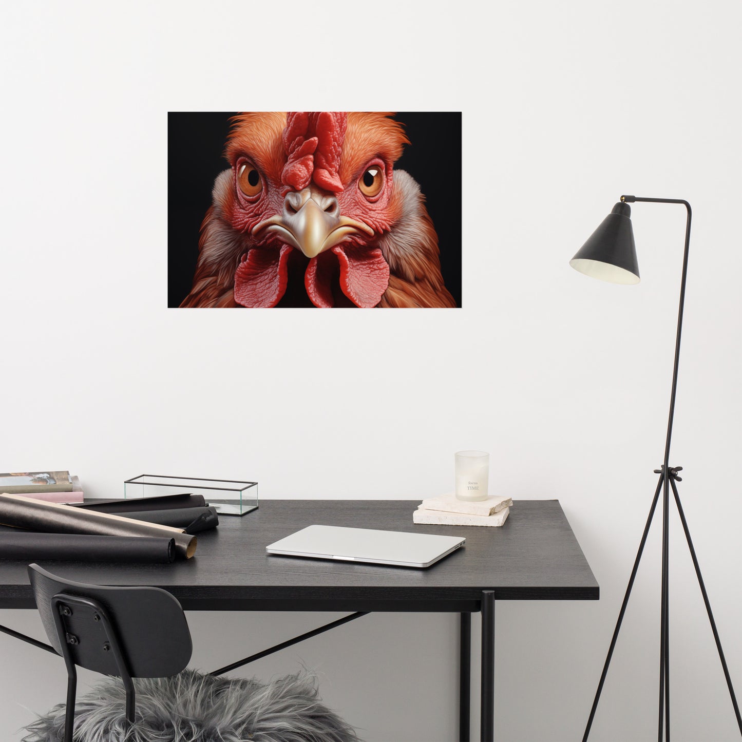 Barnyard Sentinel Rooster Photorealism Painting - Digital Artwork Loose Print