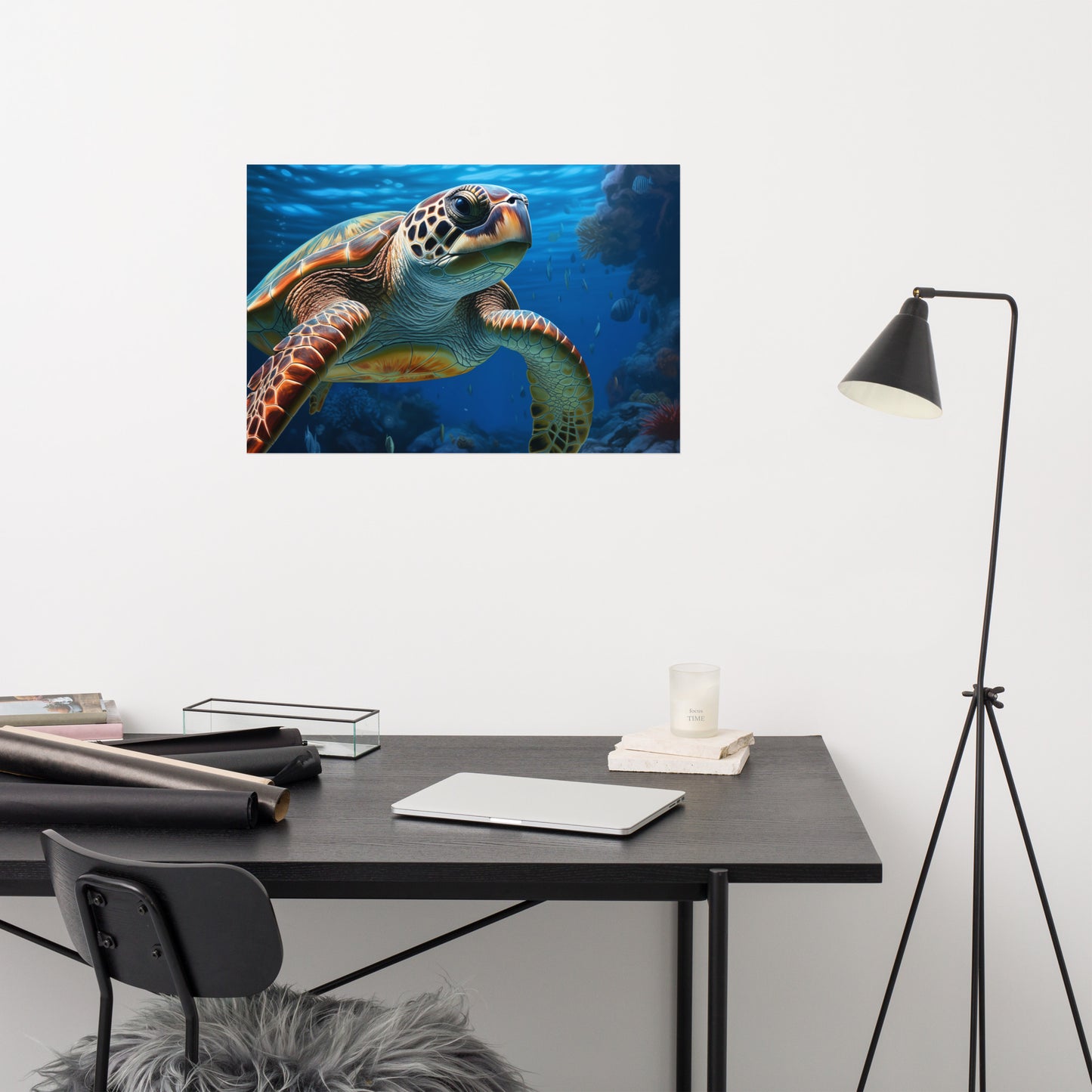 Beneath the Surface Sea Turtle Coastal Illustration - Digital Artwork Loose Art Print