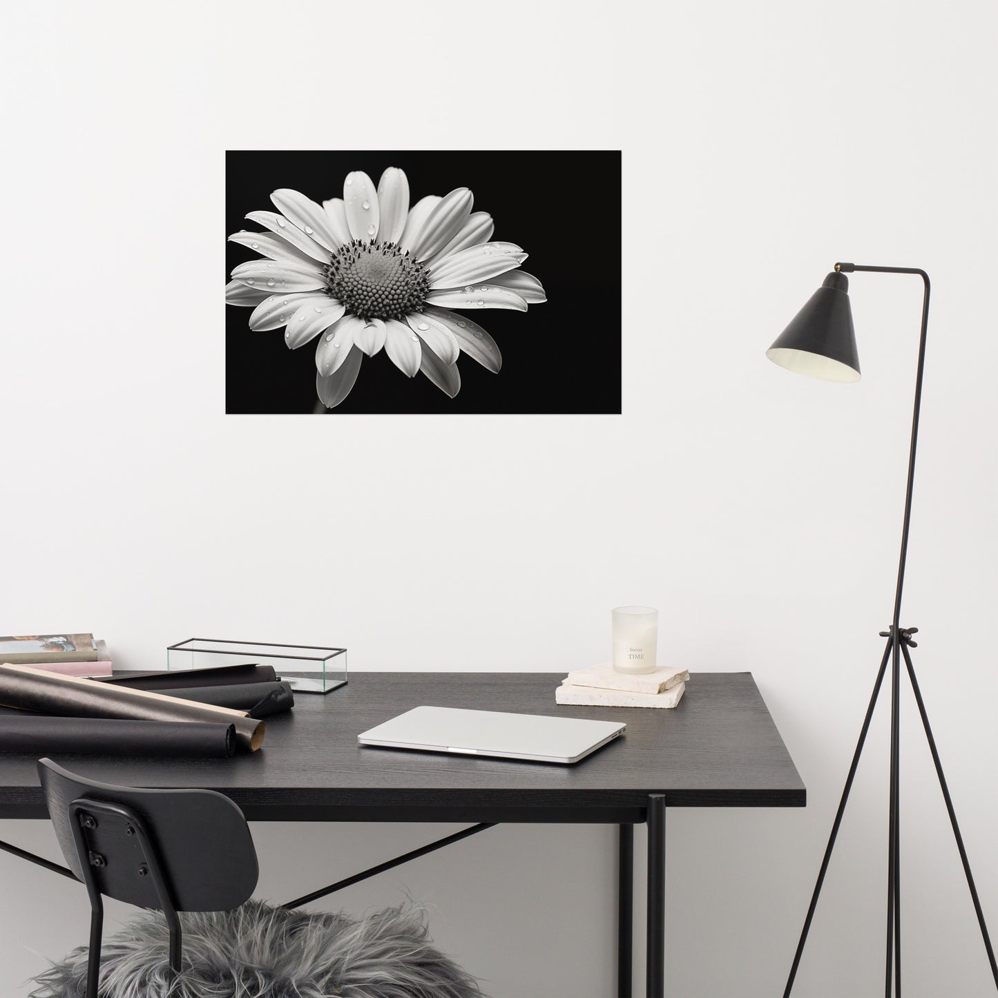 Flower Poster Prints: Elegance in Shadows Daisy Photorealism - Digital Artwork Loose Art Print