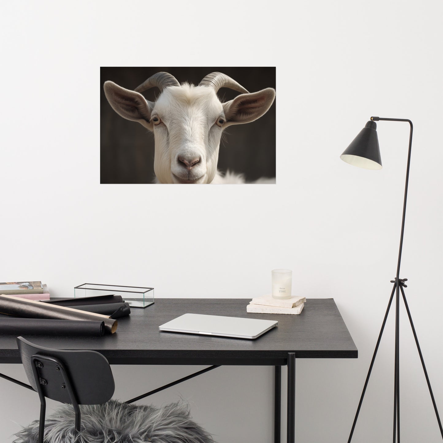 Horned Majesty Goat Photorealism - Digital Artwork Loose Art Print