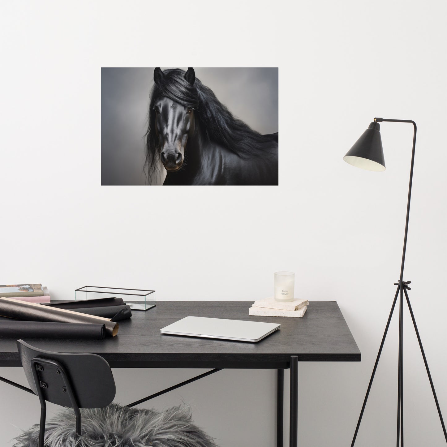 Black Beauty's Gaze Photorealistic Painting - Digital Artwork Loose Art Print