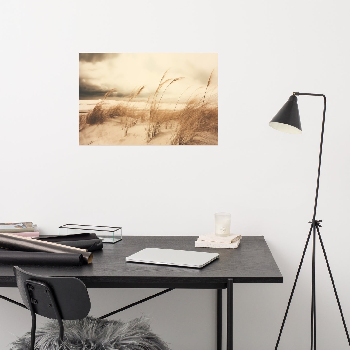 Seagrass Dancing in the Wind Subdued Retro Coastal Photorealistic Digital Artwork Loose Art Print
