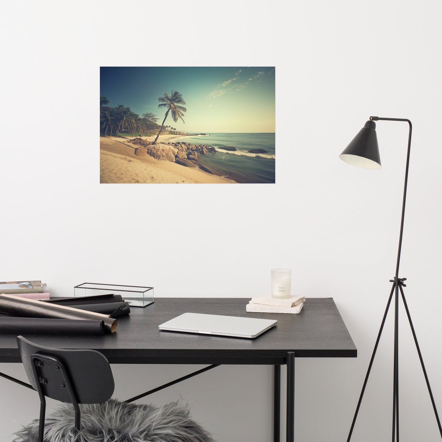 Seaside Serenity Subdued Retro Coastal Photorealism - Digital Artwork Loose Art Print