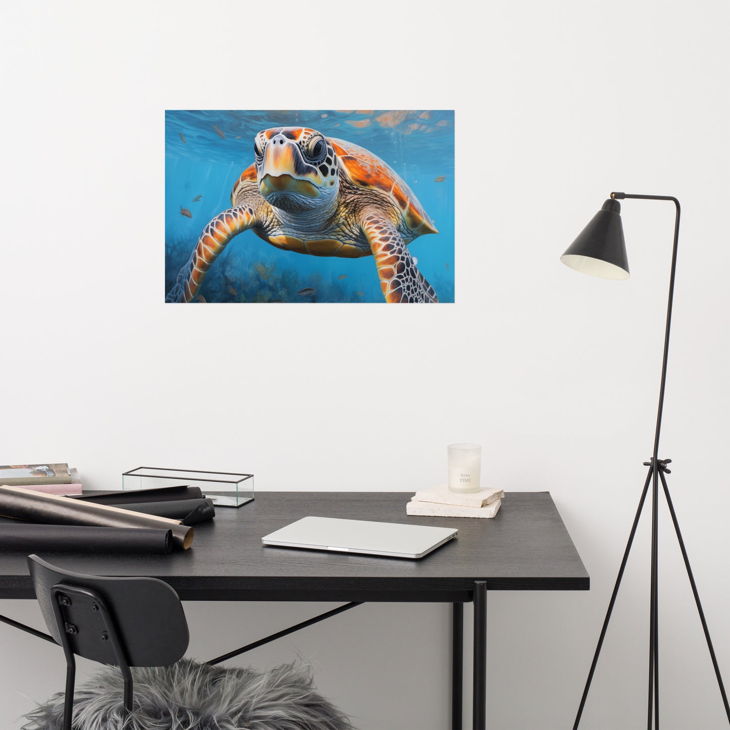Serene Sentinel Sea Turtle Coastal Photorealism - Digital Artwork Loose Art Print