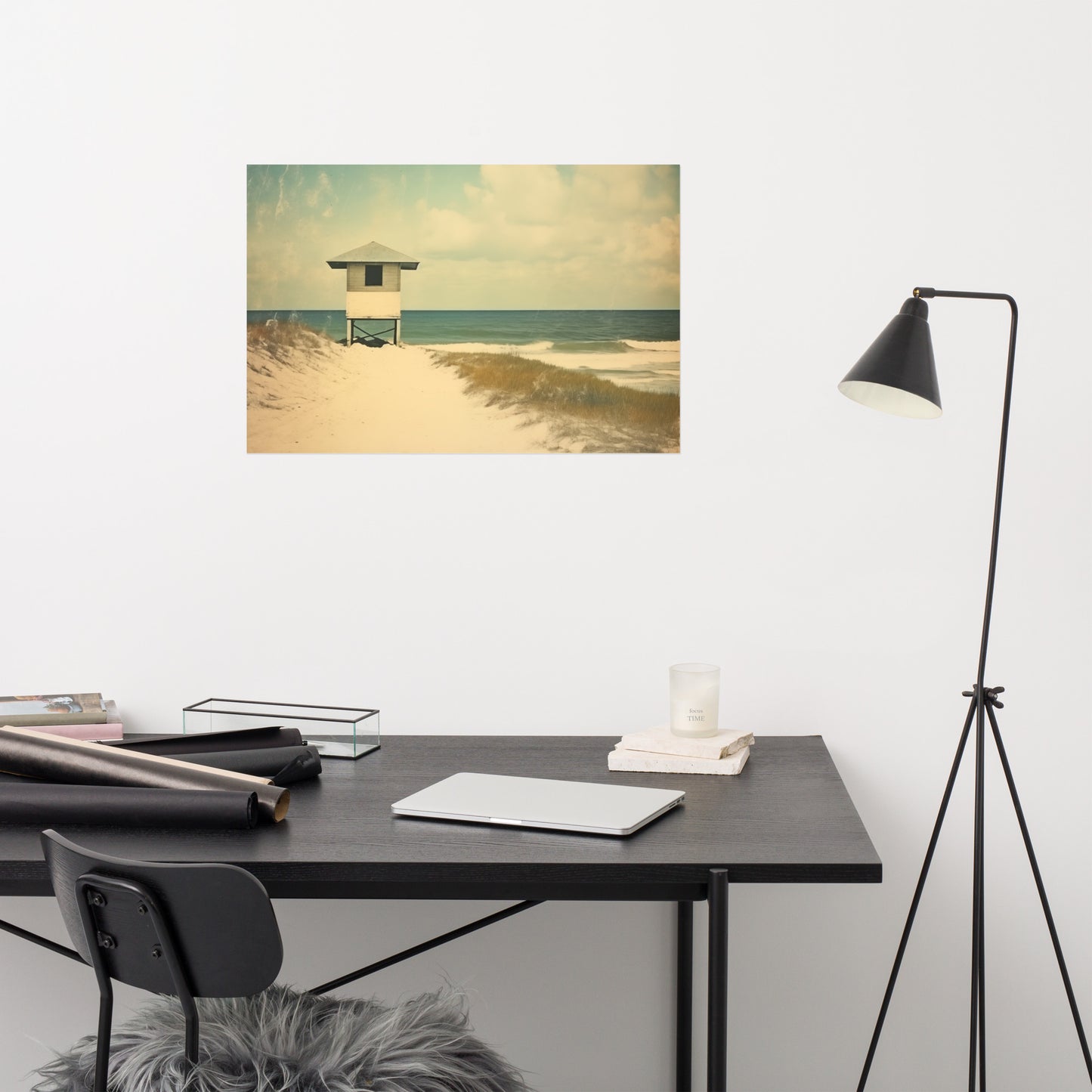 Solitary Coastal Sentinel Subdued Art Deco - Digital Artwork Loose Art Print